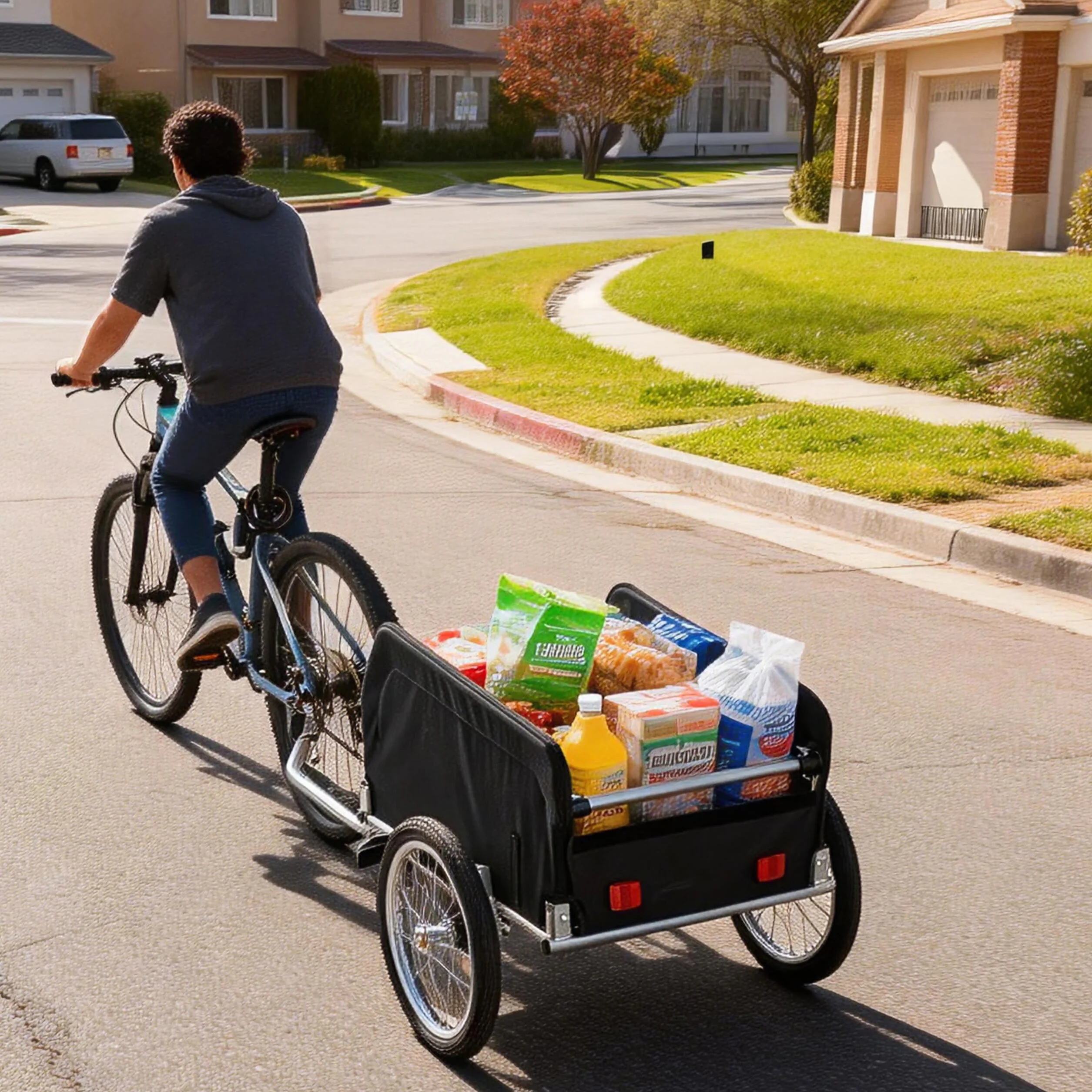 Relaxdays Remorque à vélo pliable 120 L Housse imperméable Drapeau 59x124x69 cm