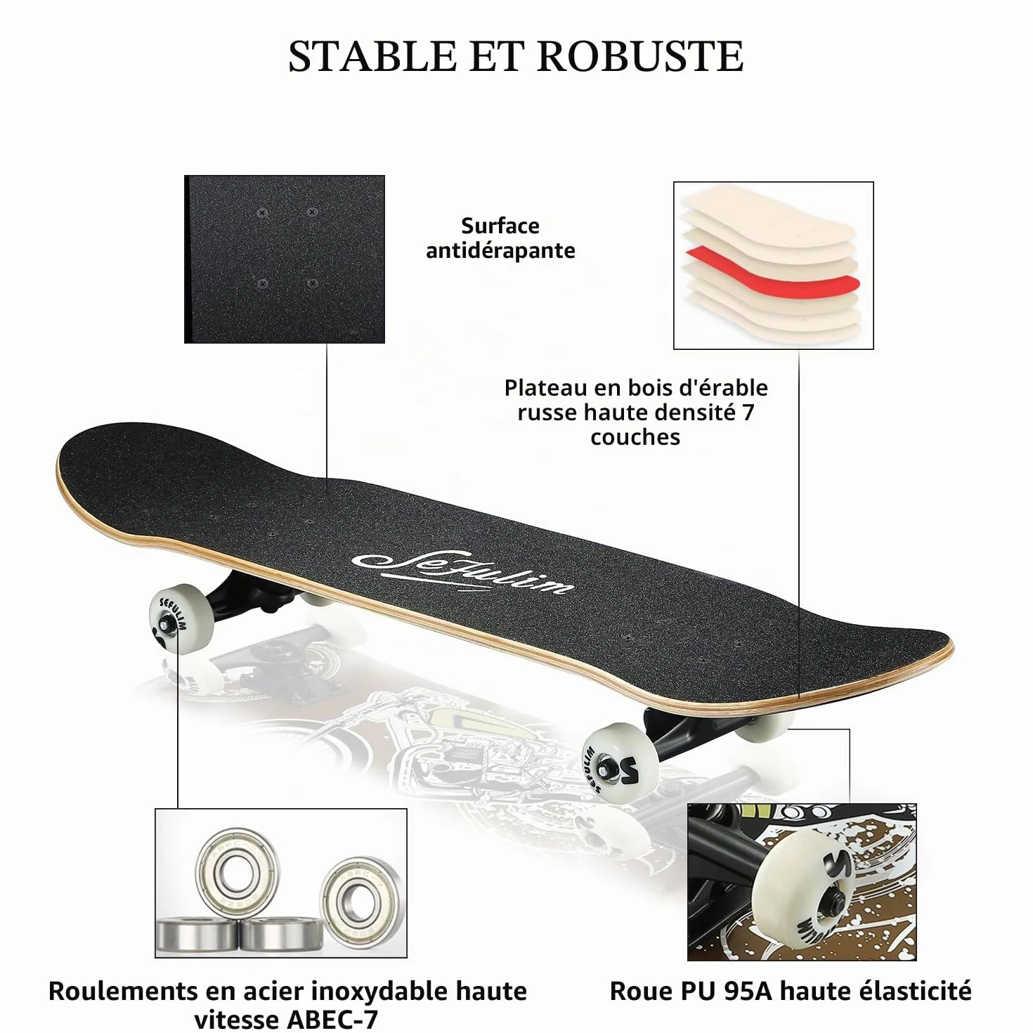 Marvel Planche à roulettes 7 Couches d'érable Canadien Double Kick Deck