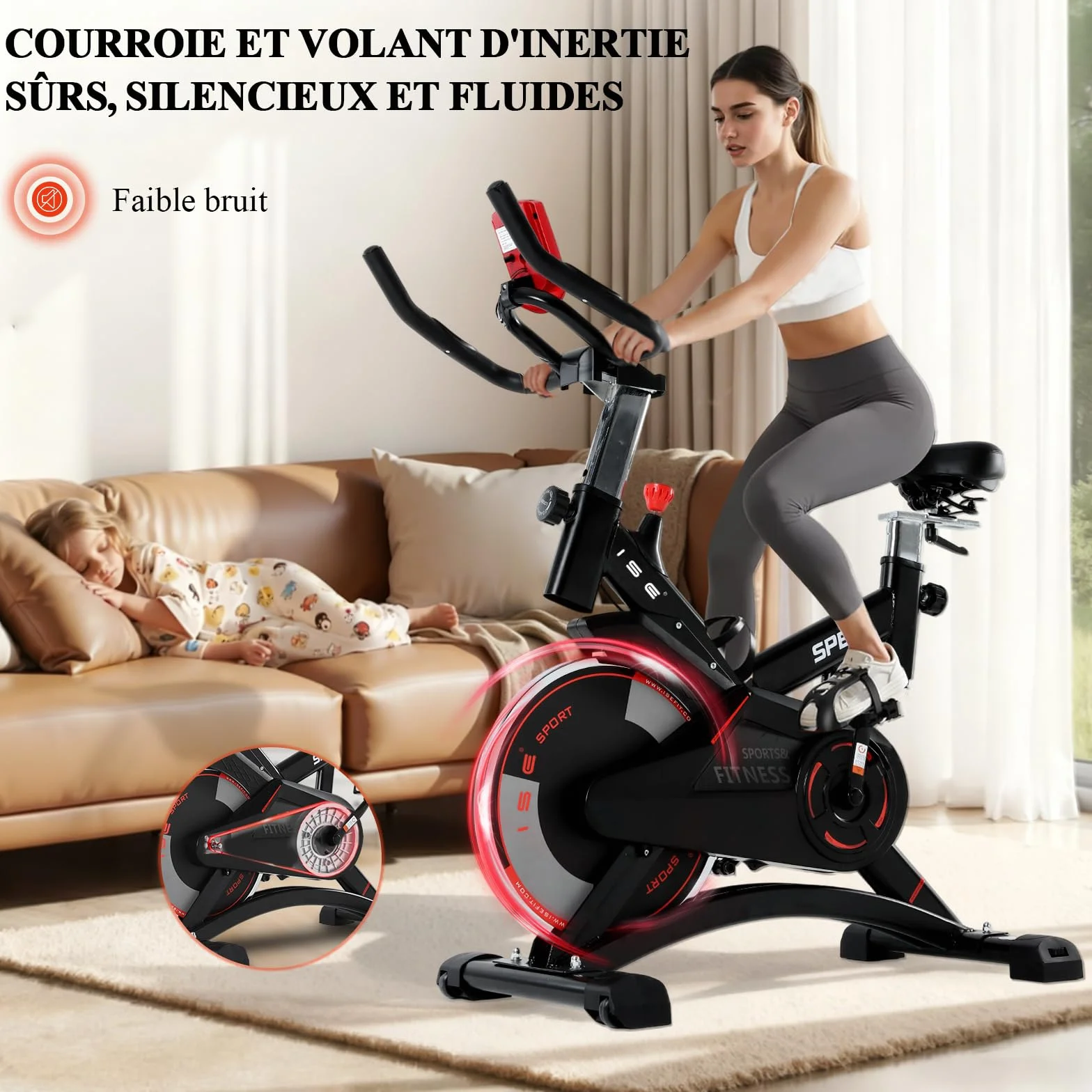 ISE Velo d'Appartement Exercise Bike Cardio-Training Ecran Impulsion Hauteur Réglable