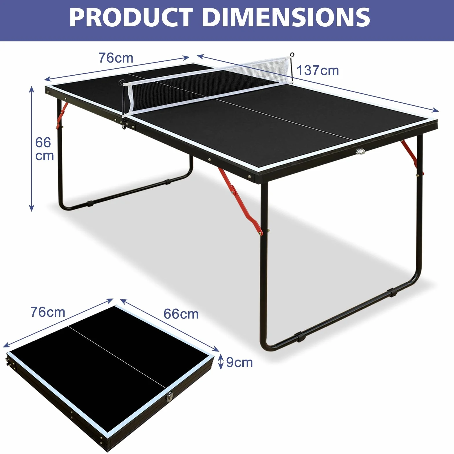 Table de Ping Pong Pliable MDF 137 cm avec Filet Raquettes Balles Noir pour Adultes Enfants Intérieur Extérieur