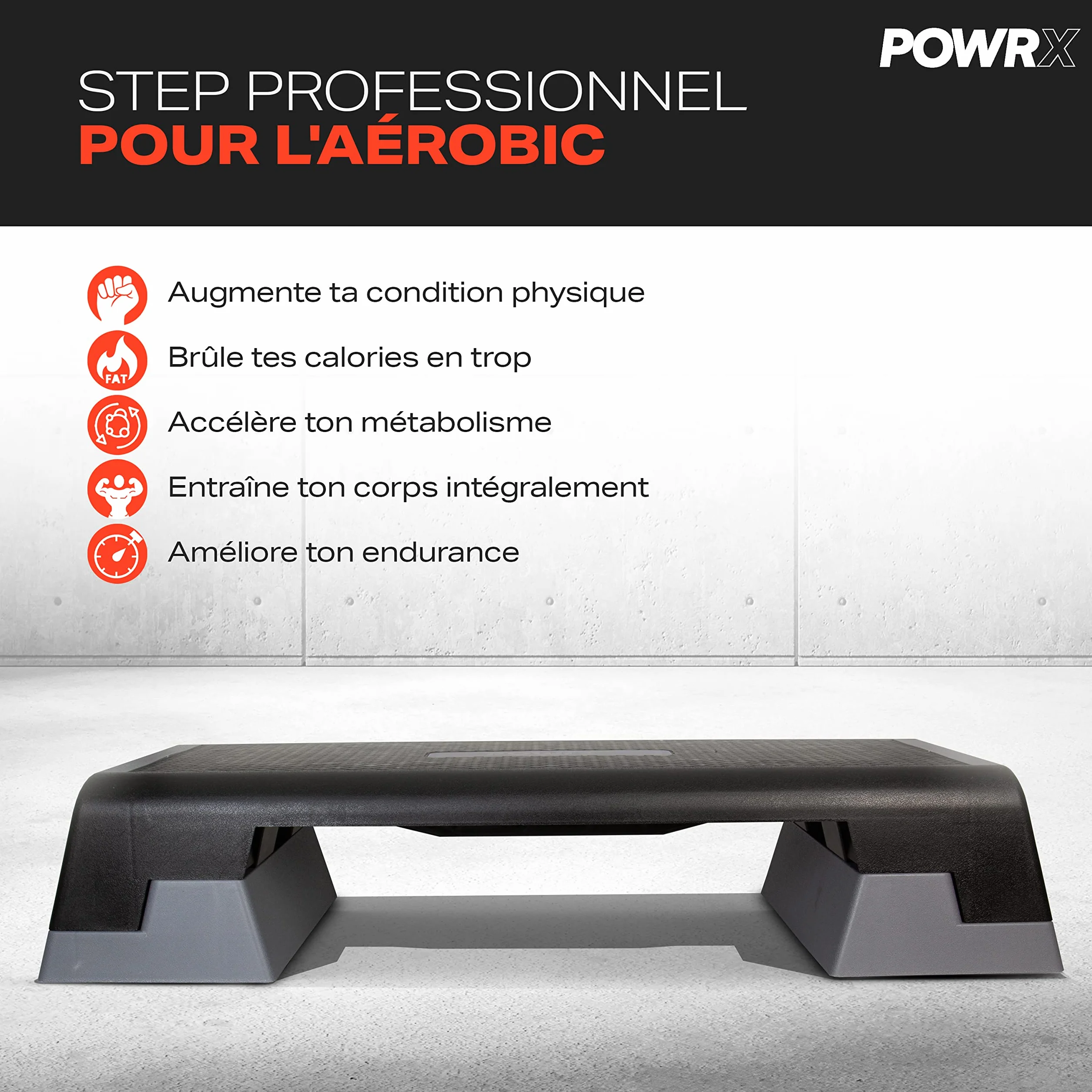 POWRX Step Aerobics Stepper d'entraînement 89 x 34 cm Hauteur réglable antidérapante