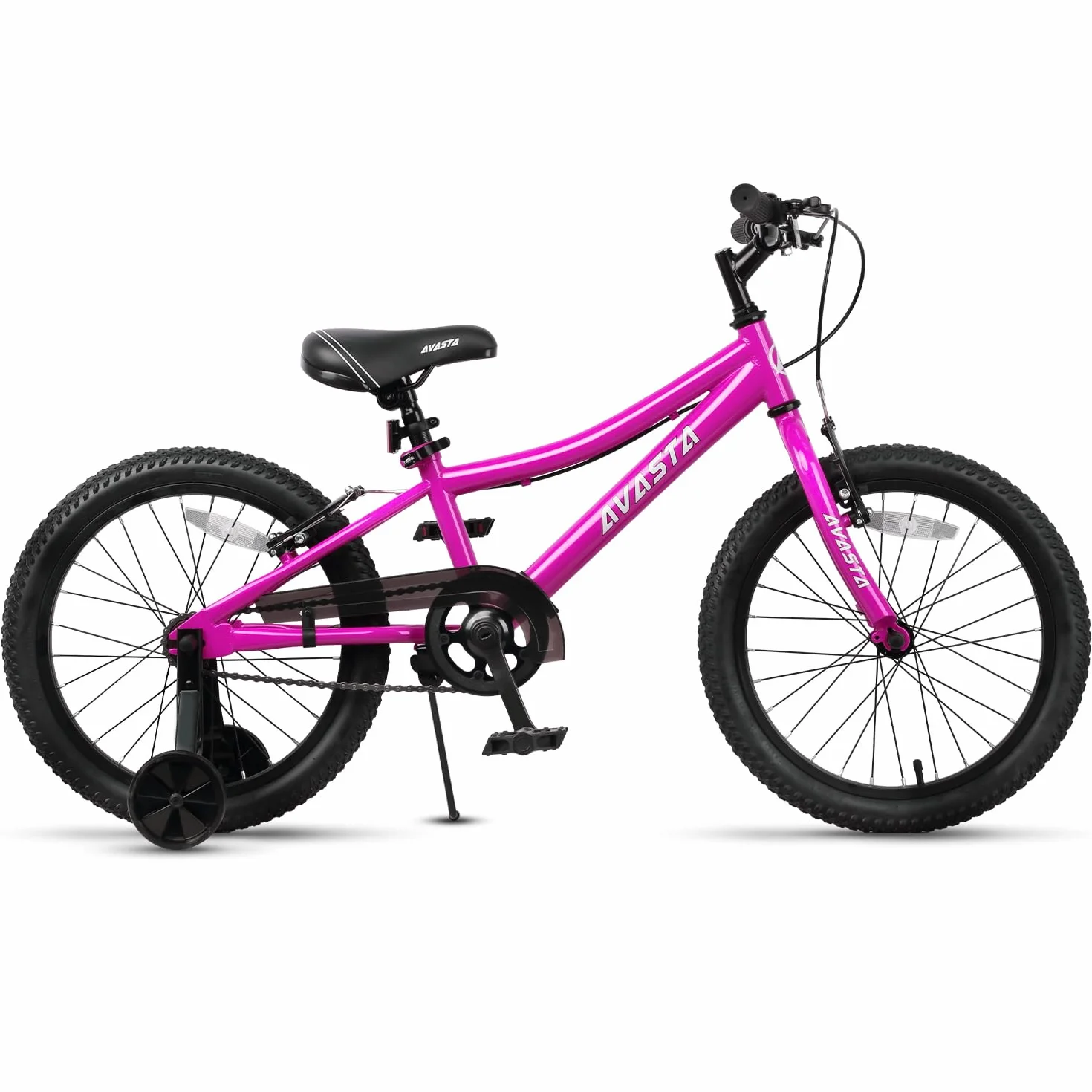 AVASTA Vélo Enfant 18 Pouces avec Freins à Main, Béquille, Siège Réglable, Rose