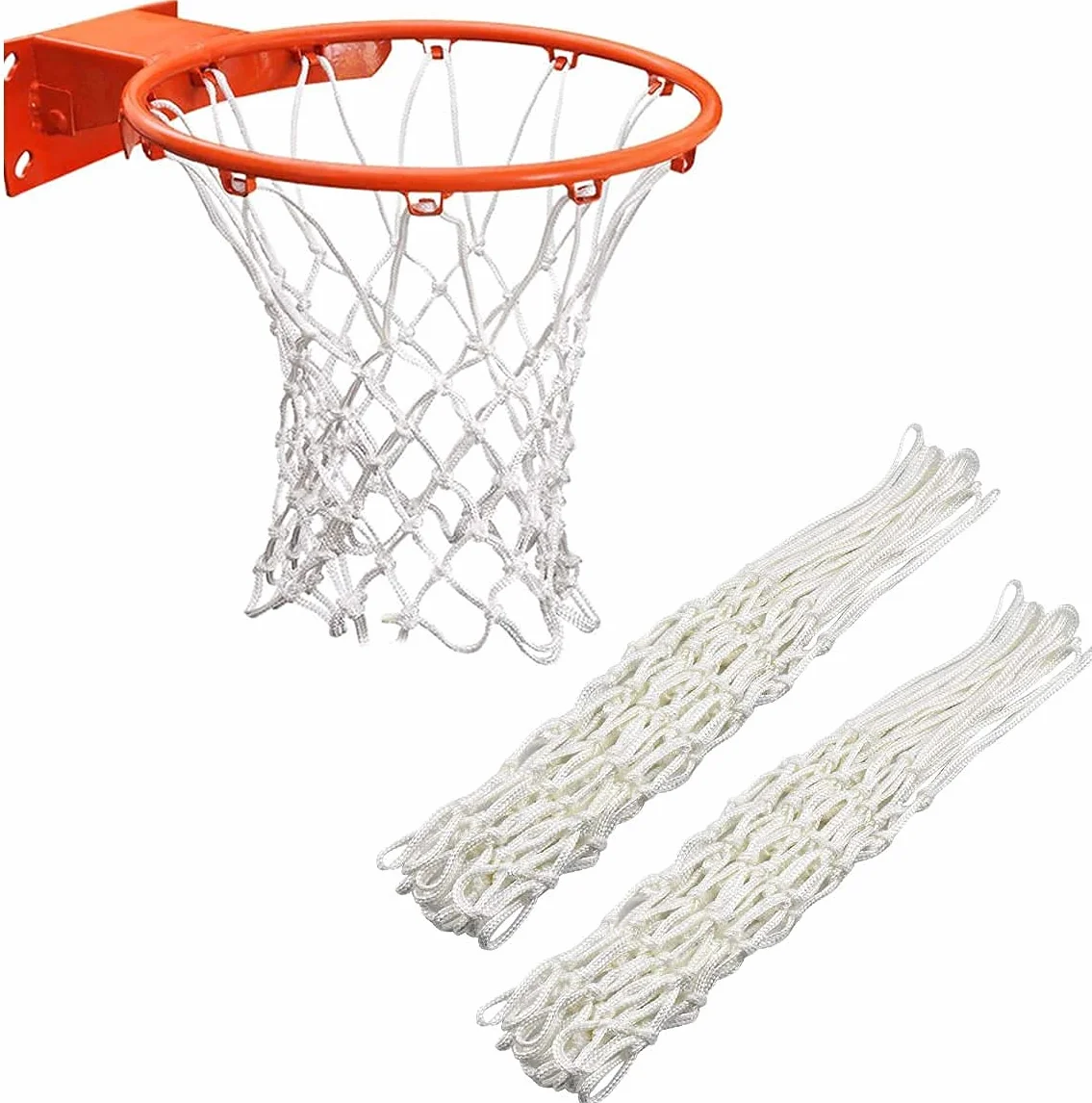 Lot de 2 filets de basket-ball de rechange robustes pour panier standard 12 boucles intérieur extérieur blanc