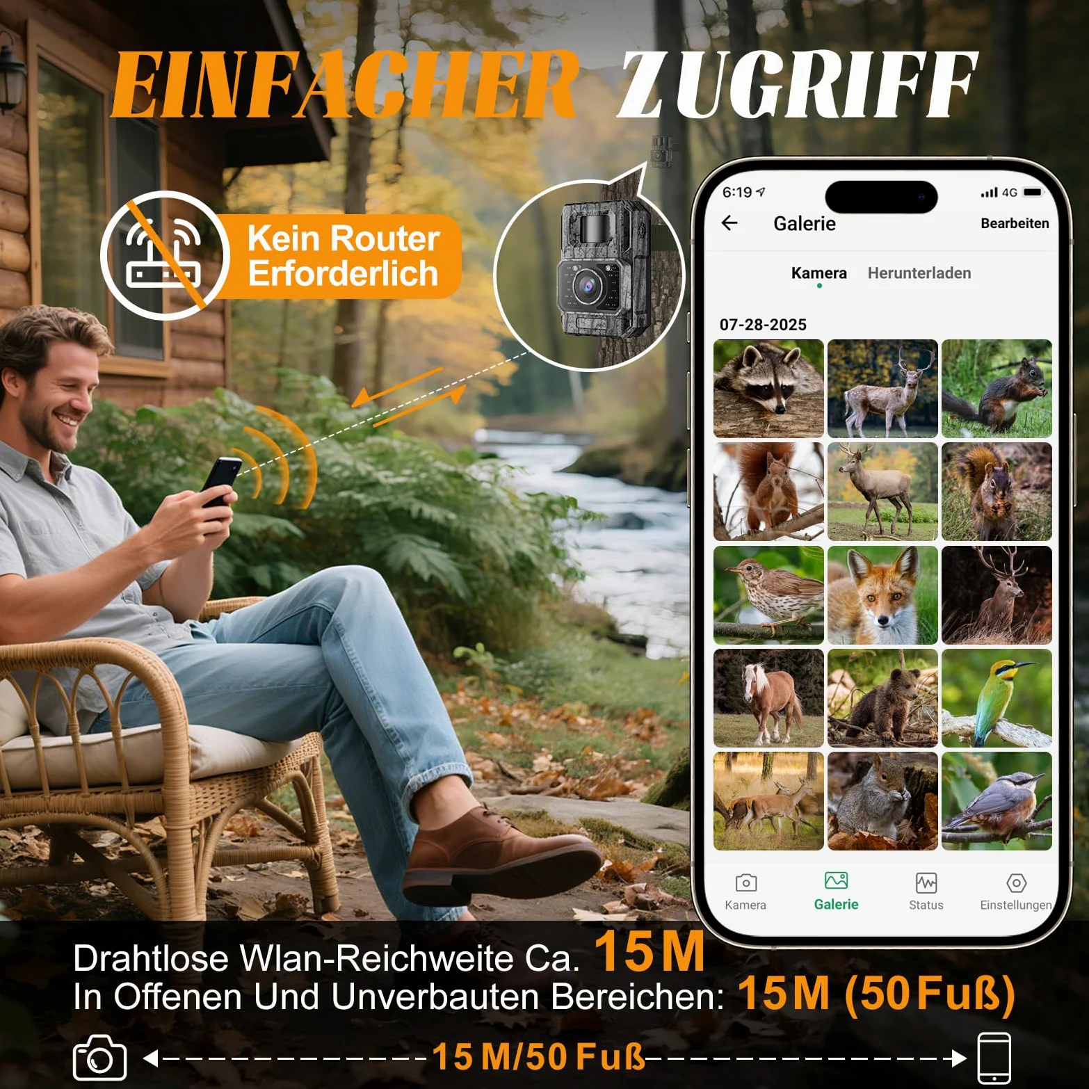 MAXDONE Caméra de chasse avec application de transfert de téléphone portable, caméra d'animaux sauvages 4K 64MP HD avec Wi-Fi, Bluetooth, détecteur de mouvement, vision nocturne, caméra sauvage avec