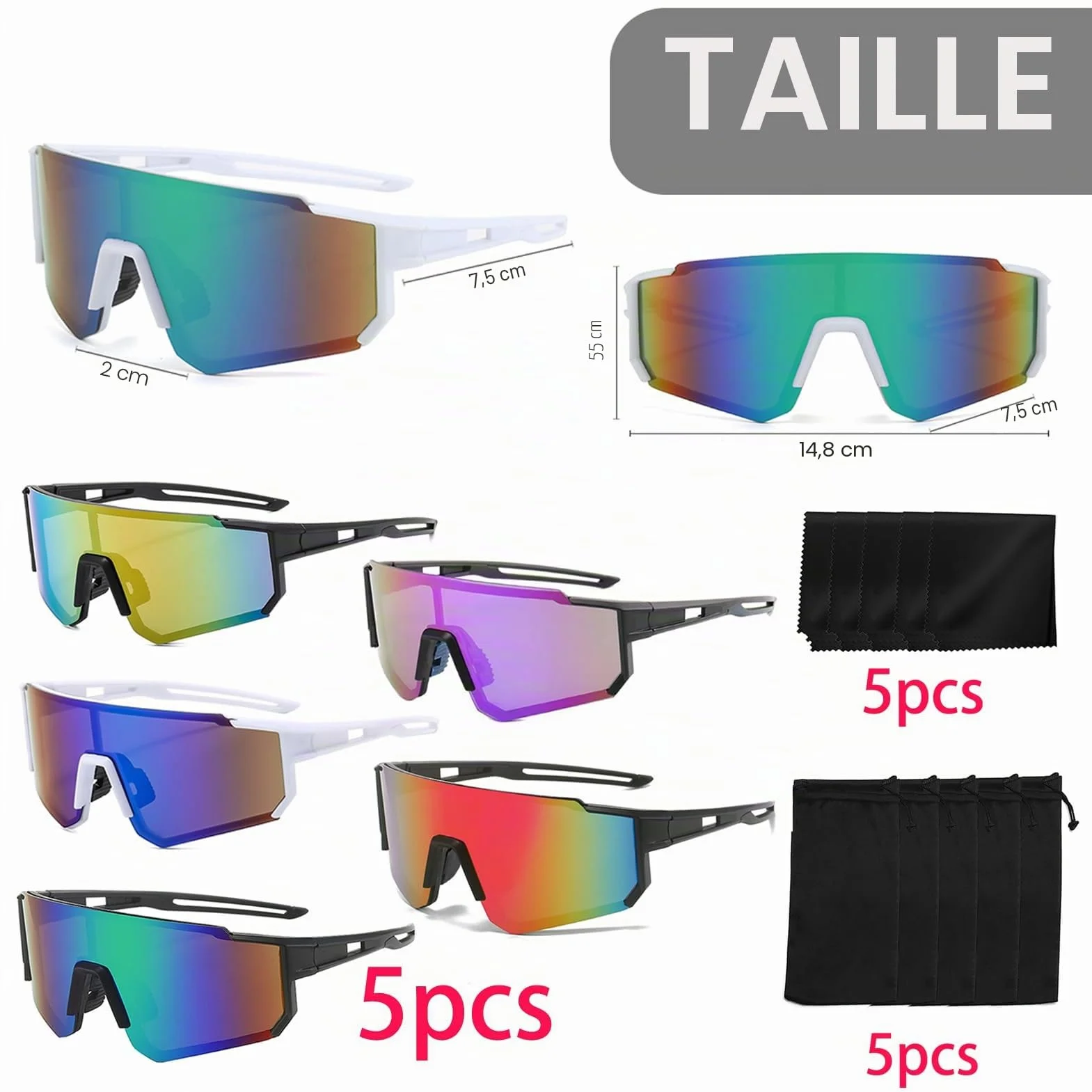 Lunettes de soleil polarisées UV400 cyclisme sport coupe-vent lot 5