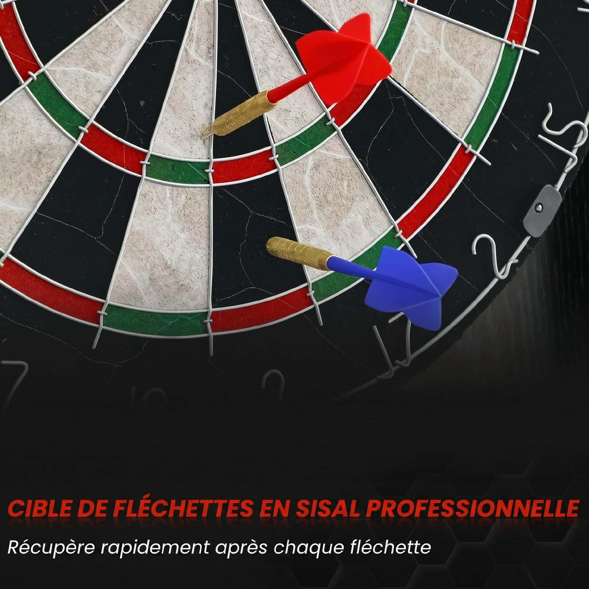 SPORTNOW Cible de Fléchettes en Sisal avec Cabinet Protection Murale Noir | 6 Fléchettes Pointe Acier, 2 Tableaux de Score, pour Adulte