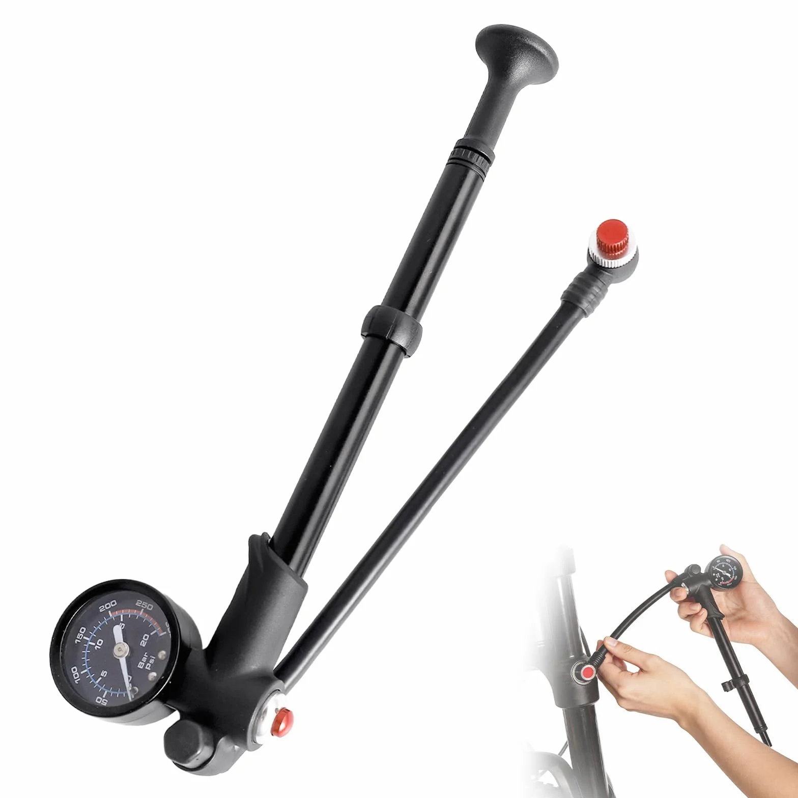 Pompe à Amortisseur Haute Pression 300 PSI 3 en 1 pour Fourche Suspension Arrière Mini Pompe Velo