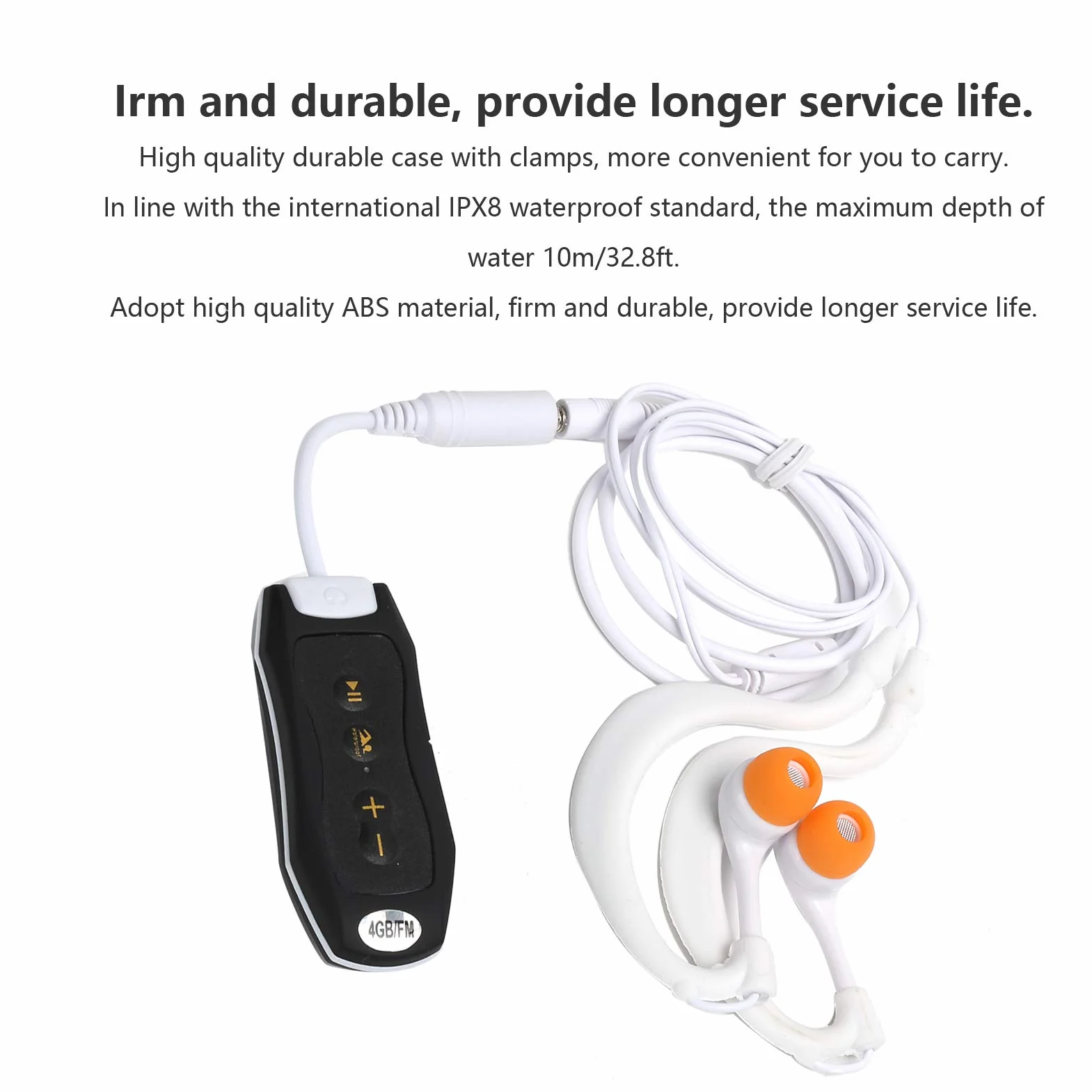 Yosoo Lecteur MP3 Étanche Natation 4 Go IPX8 FM Musique Portable Plongée Sport avec Écouteurs et Clip