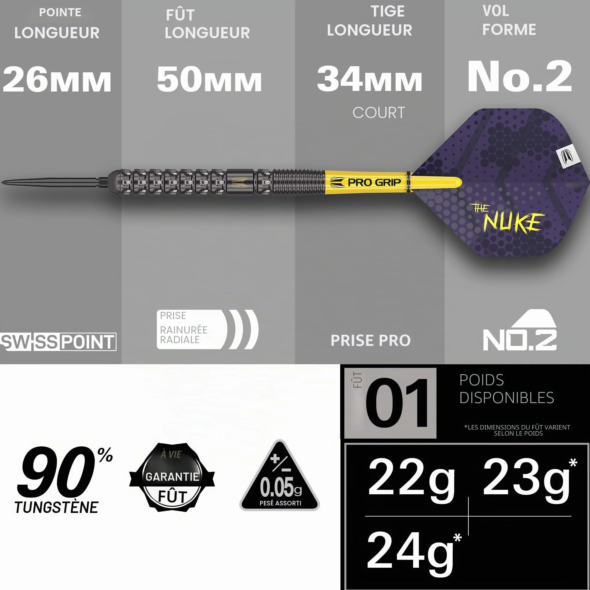 Target Darts Luke Littler G1 Fléchettes en Tungstène 90% Pointe Acier 22G 23G 24G