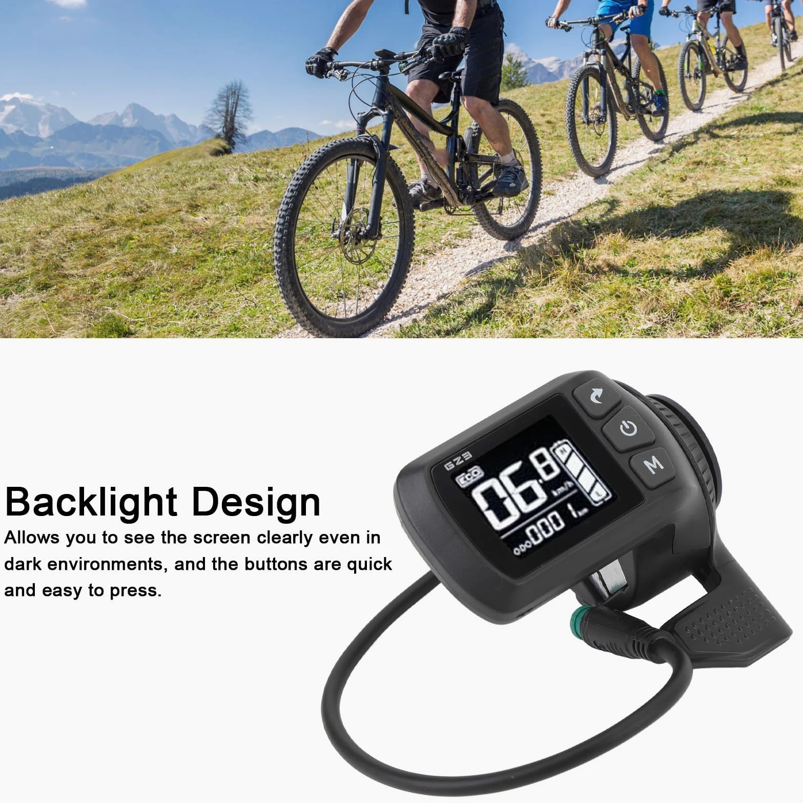 Dilwe Écran LCD de Cycle électrique, Panneau D'affichage LCD étanche 2 en 1 avec Connecteur à 5 Broches, Compteur D'affichage LCD de Cyclisme avec visibilité Claire