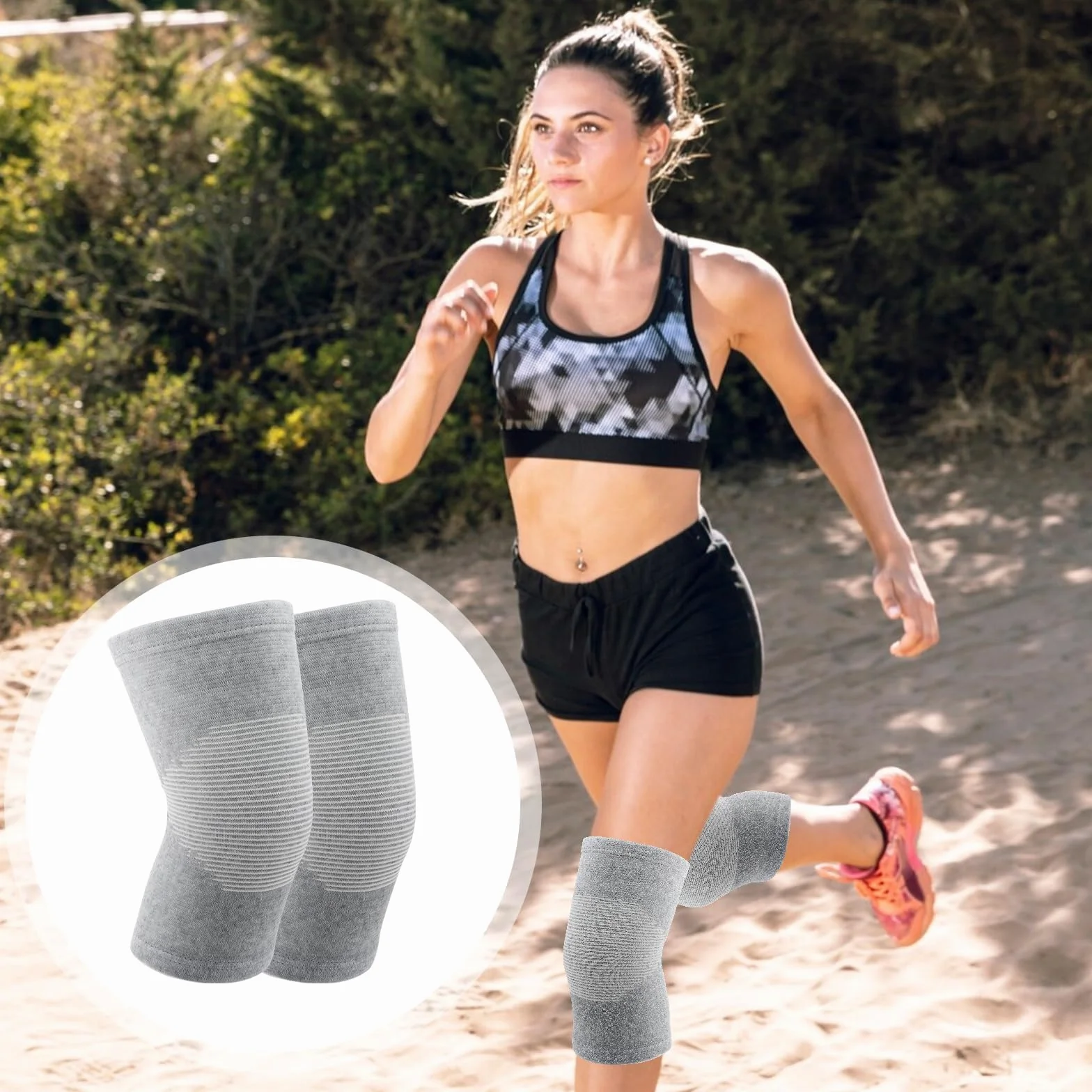 Genouillère Ultra-Mince Fibre De Charbon De Bambou Élastique pour Sport Volleyball Danse Yoga (2,L)