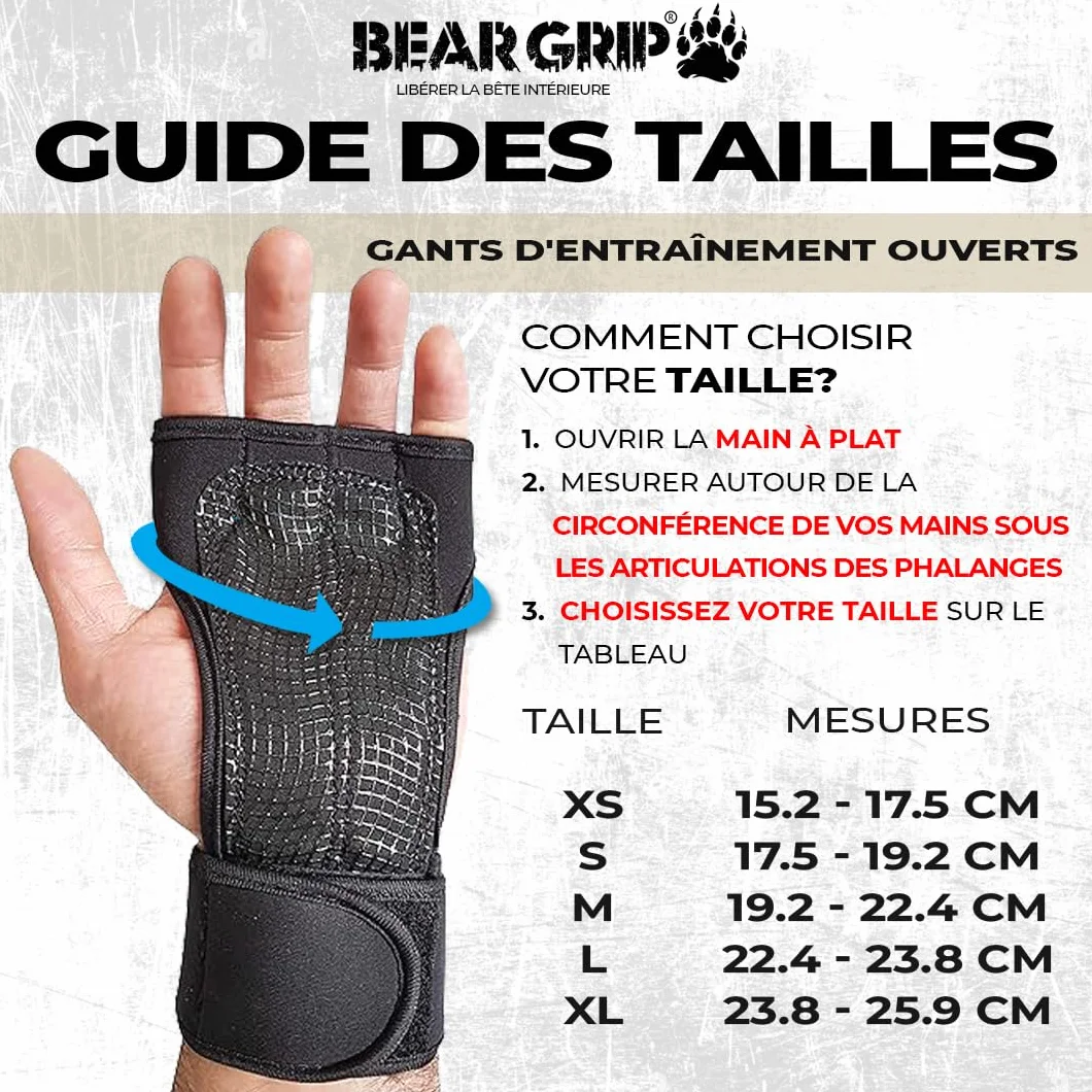 Bear Grip Gants d'entraînement Ouverts pour Crossfit, Musculation et haltérophilie