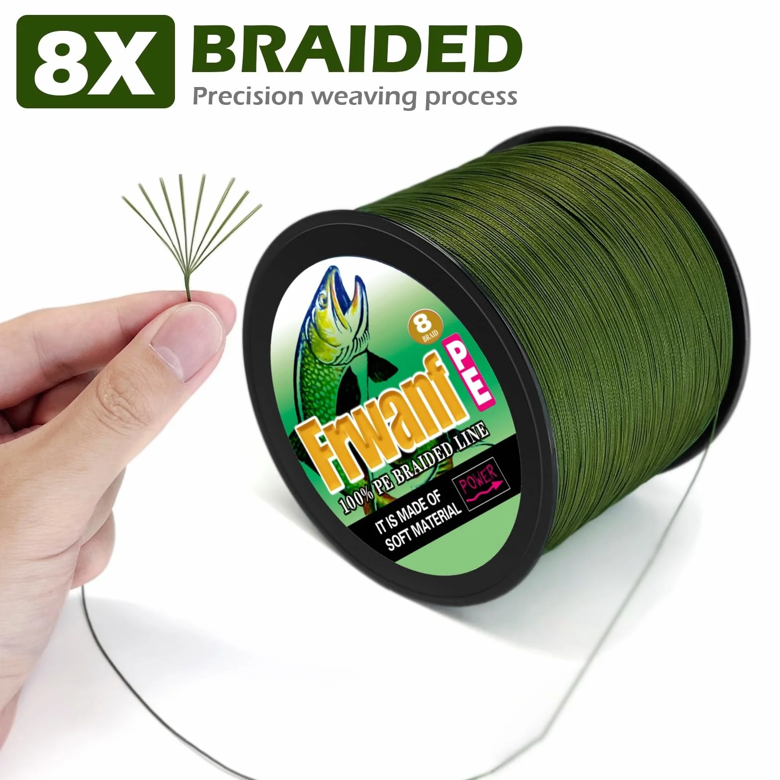 Ligne de pêche tressée UHMWPE 0.26mm 13.6kg 100m 8 brins zéro étirement faible mémoire noir