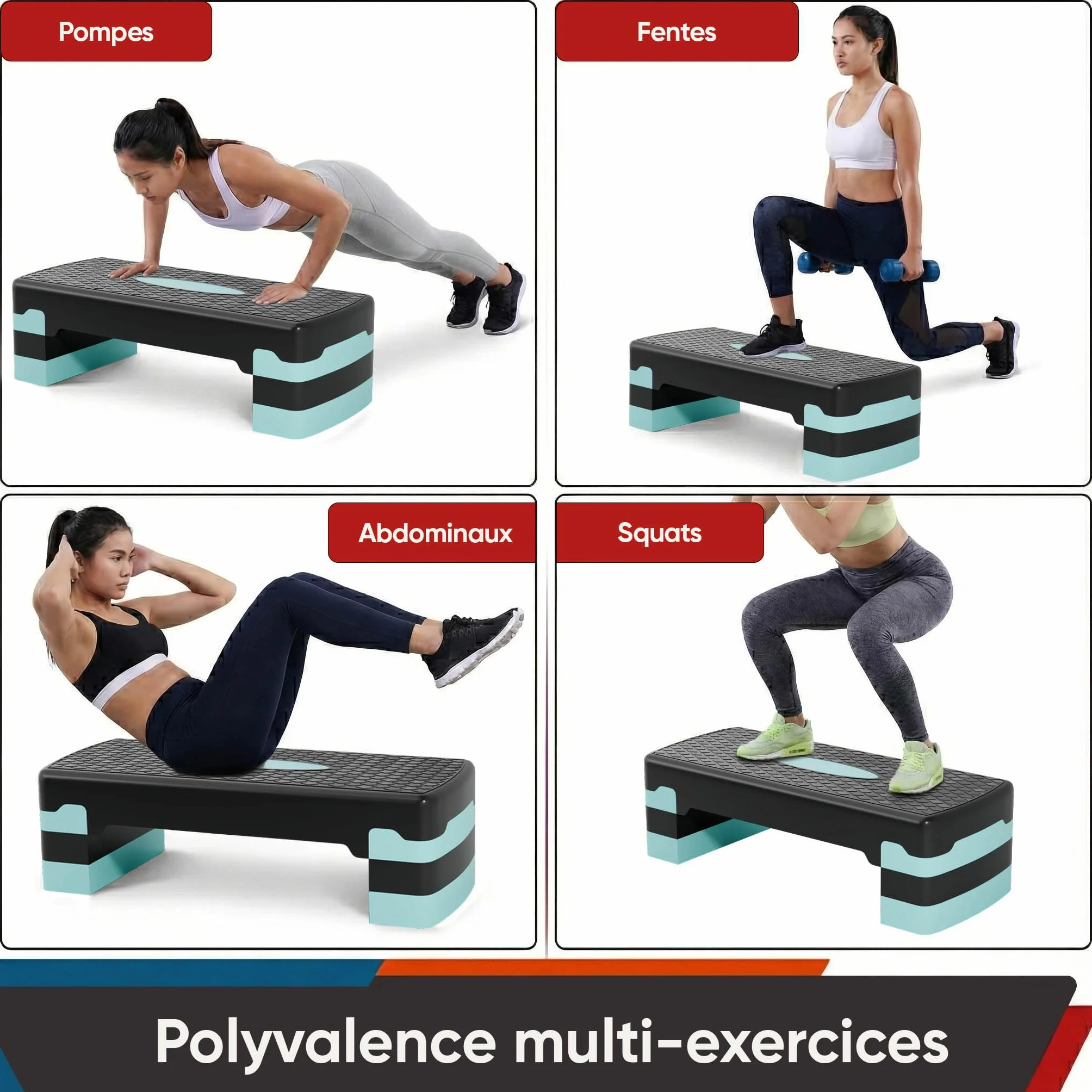 Ultrasport Step Aérobic Antidérapant Réglable 3 Niveaux Stepper Fitness 68 x 28 cm Bleu