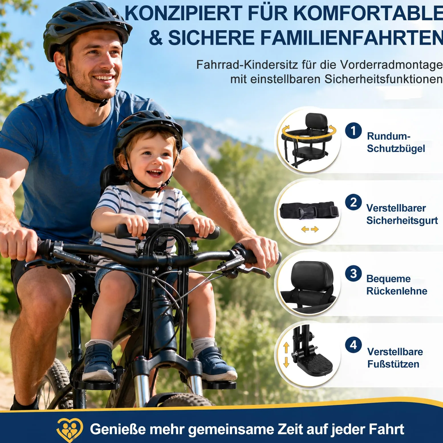 Siège avant de vélo pour enfant avec poignée de rampe, siège de vélo pour enfant et pédales rétractables, selle amovible pour adultes, VTT, vélos pliants, vélos de ville