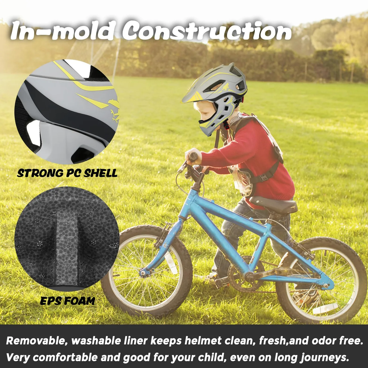 Walmeck Casque Intégral Détachable pour Enfants, équipement de Protection pour Le Sport, Le Vélo, Roller, Scooter, Coque Rigide en Polycarbonate Réglab