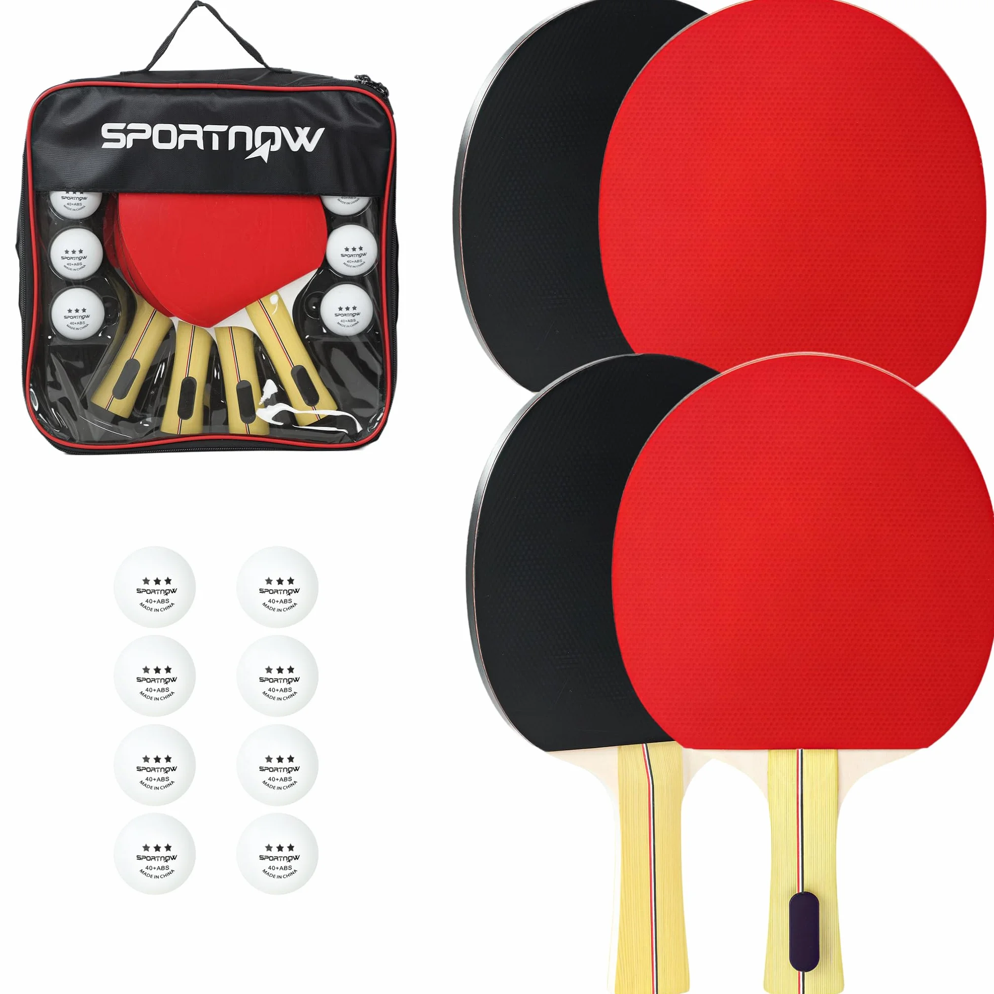 SPORTNOW Lot Raquettes Ping-Pong Tennis Table 4 Raquettes 8 Balles 1 Sac