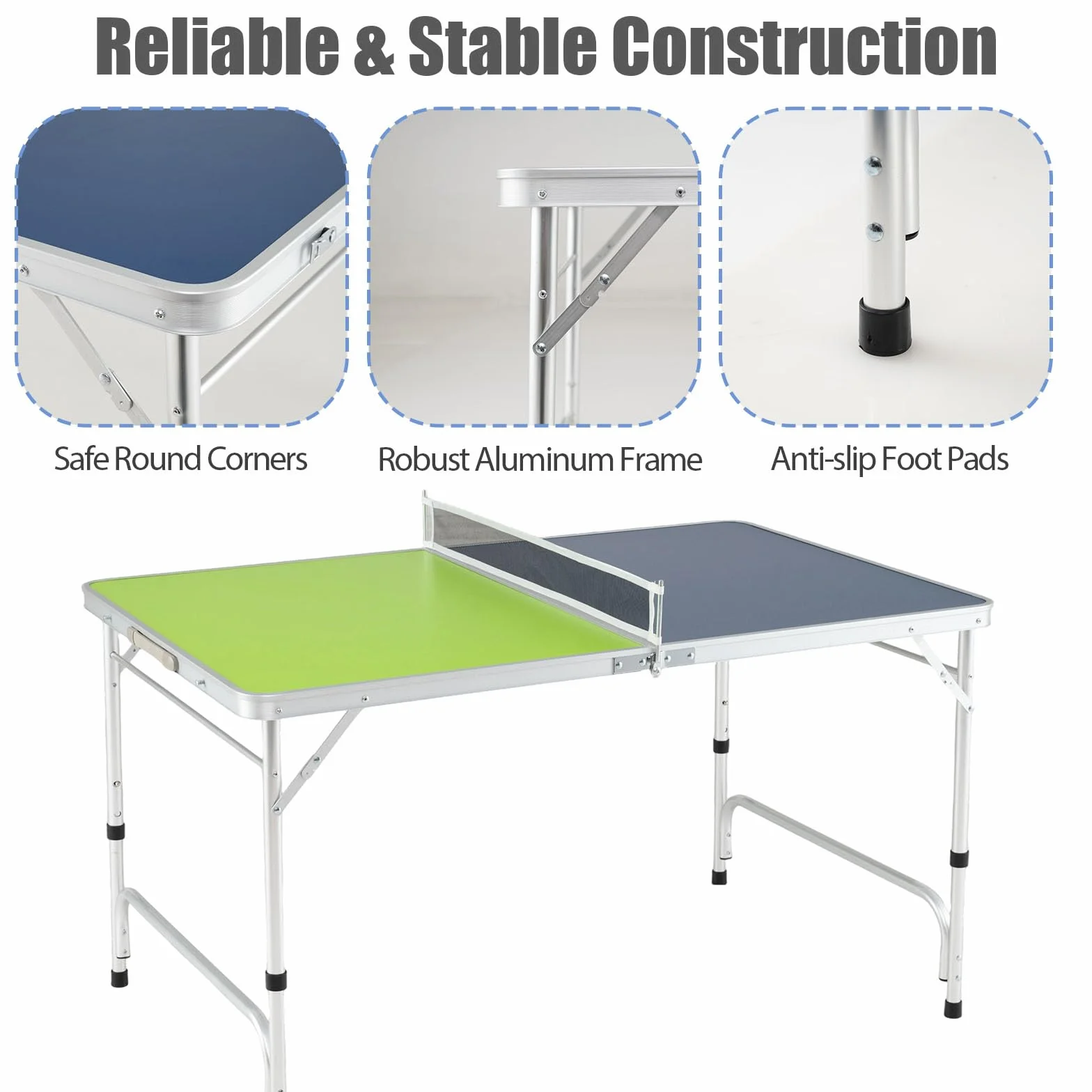 LIFEZEAL Table de ping-pong - Mini table de ping-pong - Avec 3 niveaux de hauteur réglable - Pliable - Avec filet, balles, raquettes, table de tennis de table - 120 x 76 cm