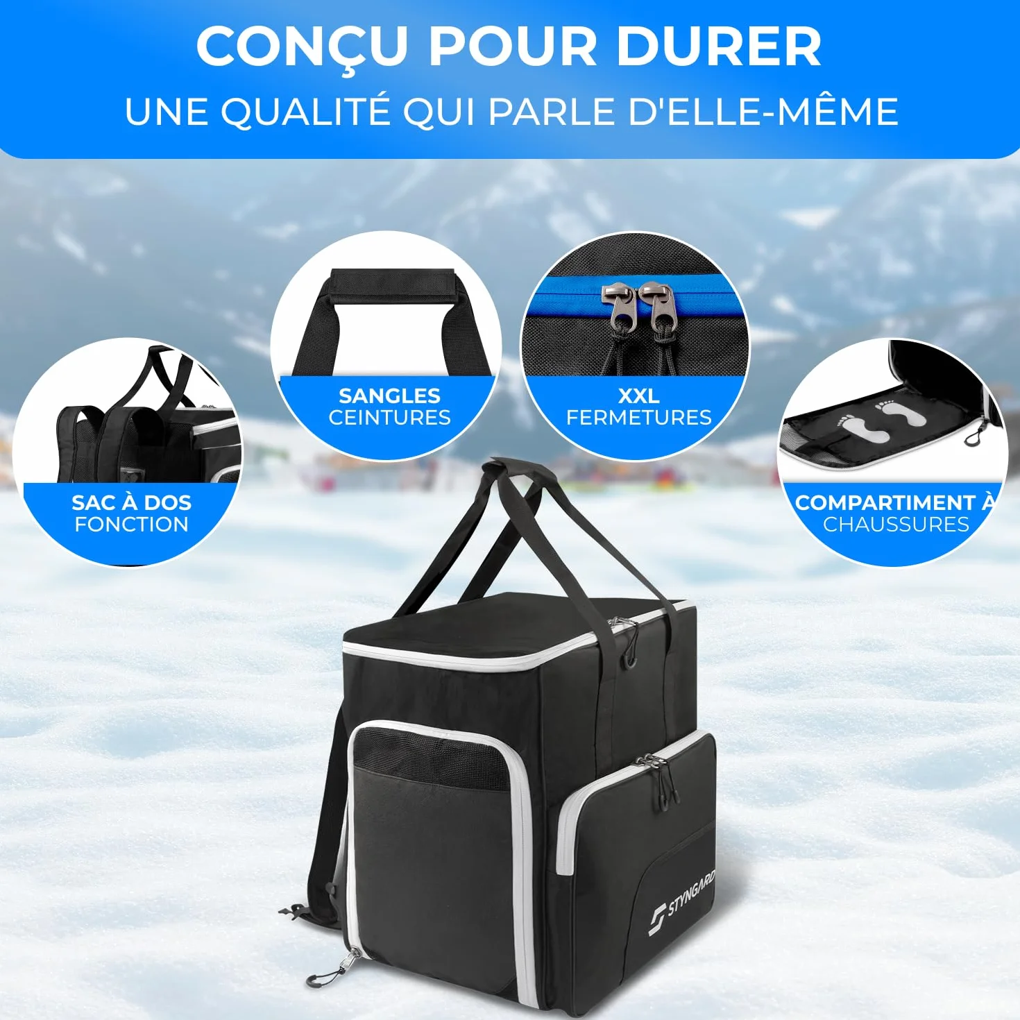 STYNGARD Housse Chaussures de Ski 54 L Sac à Chaussures Ski Compartiment Casque Bottes modèle Sölden Noir-Rose
