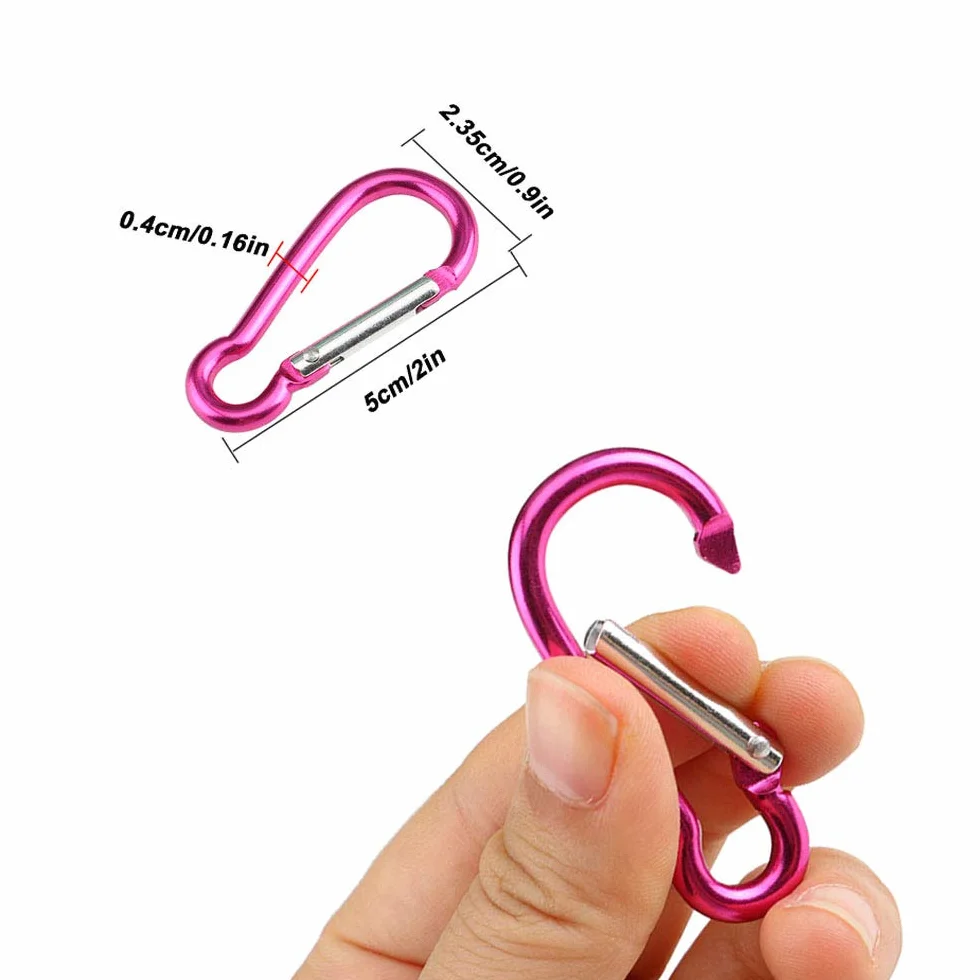 20 Pcs Aluminium Mousqueton Set 5cm, Mini Mousqueton Porte Clés, Verrouillage Automatique, pour Camping Randonnée Pêche