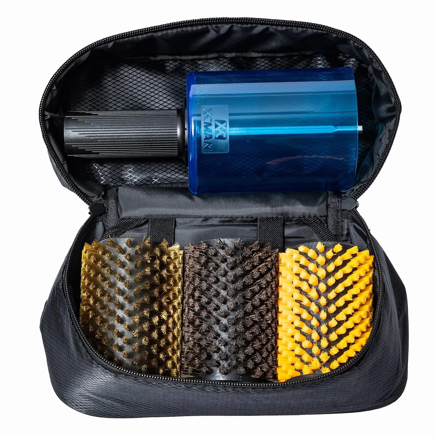 XCMAN Kit de brosses rotatives pour Ski avec Manche 3 brosses Nylon Crin Cheval Laiton Liège