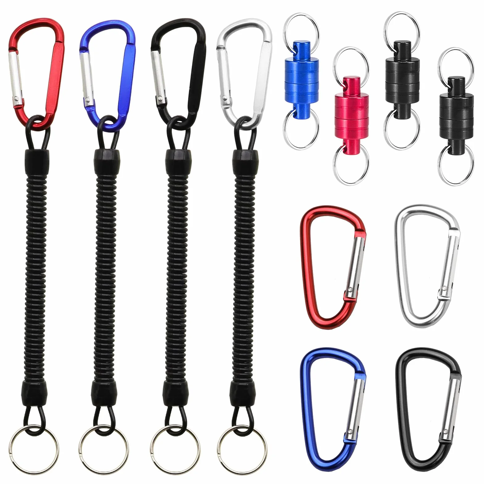 4 Pièces Libération de Filet Magnétique,Clip magnetique de pêche,Magnétique D'épuisette Boucle avec Mousqueton et Cordon enroulé pour Pêche Surf Randonnée L'alpinisme