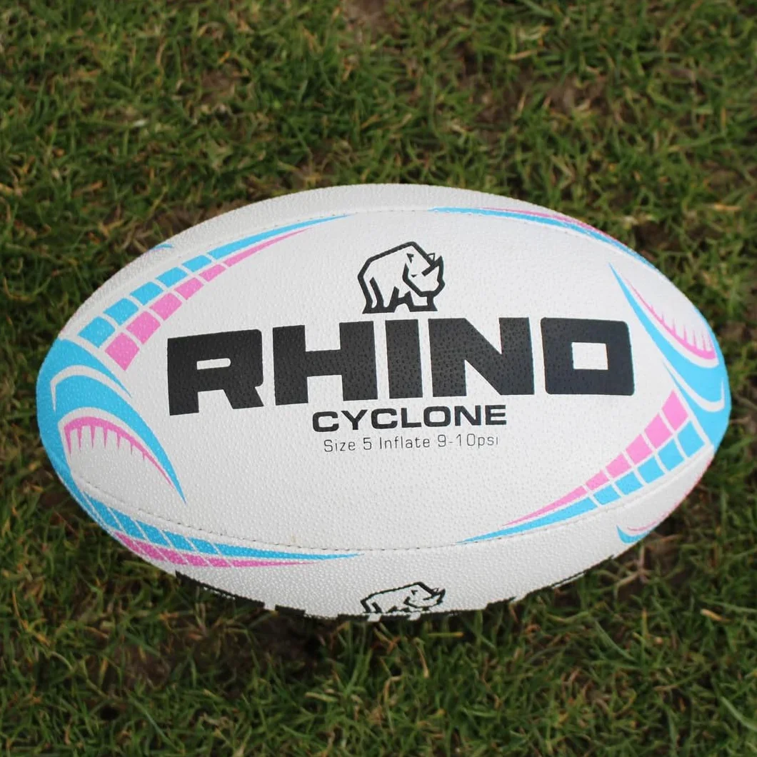 Ballon de Rugby Cyclone Blanc/Bleu Clair/Rose Taille 4