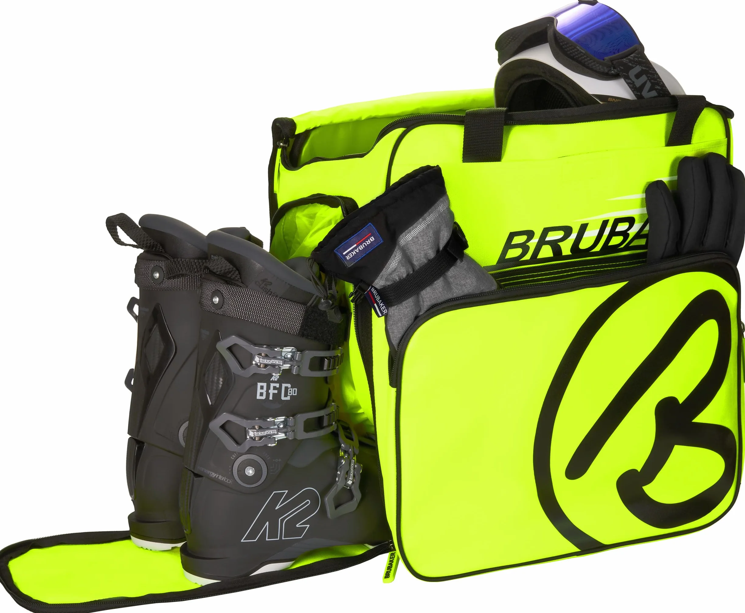 BRUBAKER Set de Ski Carver Champion Housse à Skis Sac à Chaussures de Ski Jaune Fluo Noir