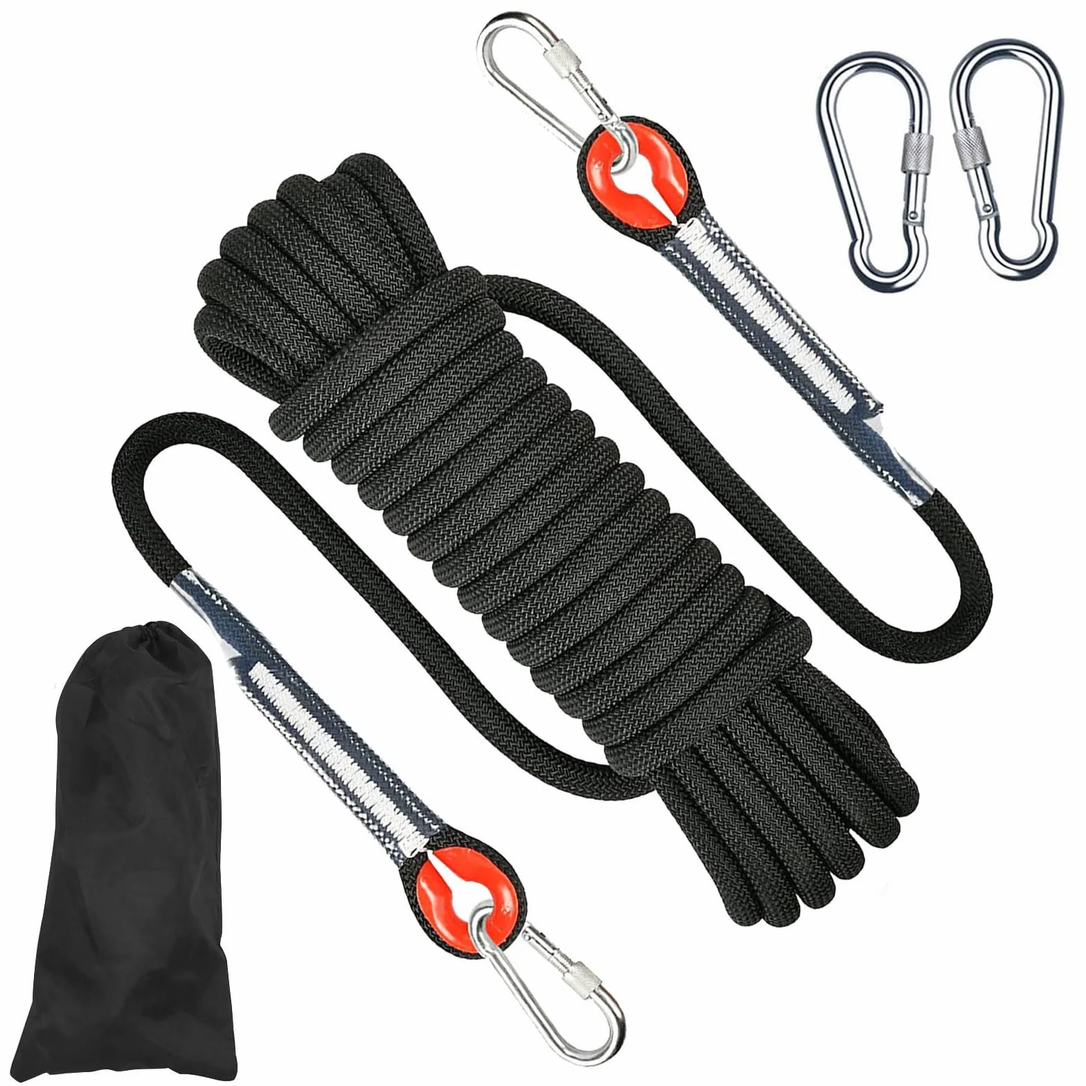 Corde d'escalade d'extérieur 10 m 8 mm nylon haute résistance mousquetons sécurité tressée