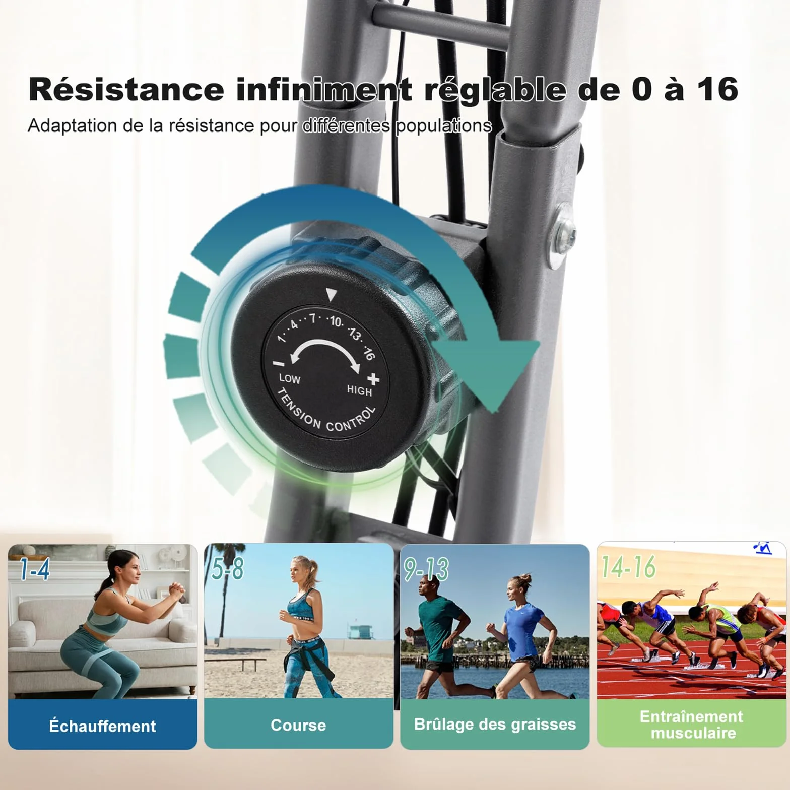 Vélo d'appartement pliable résistance magnétique réglable 10 niveaux vélo stationnaire droit incliné