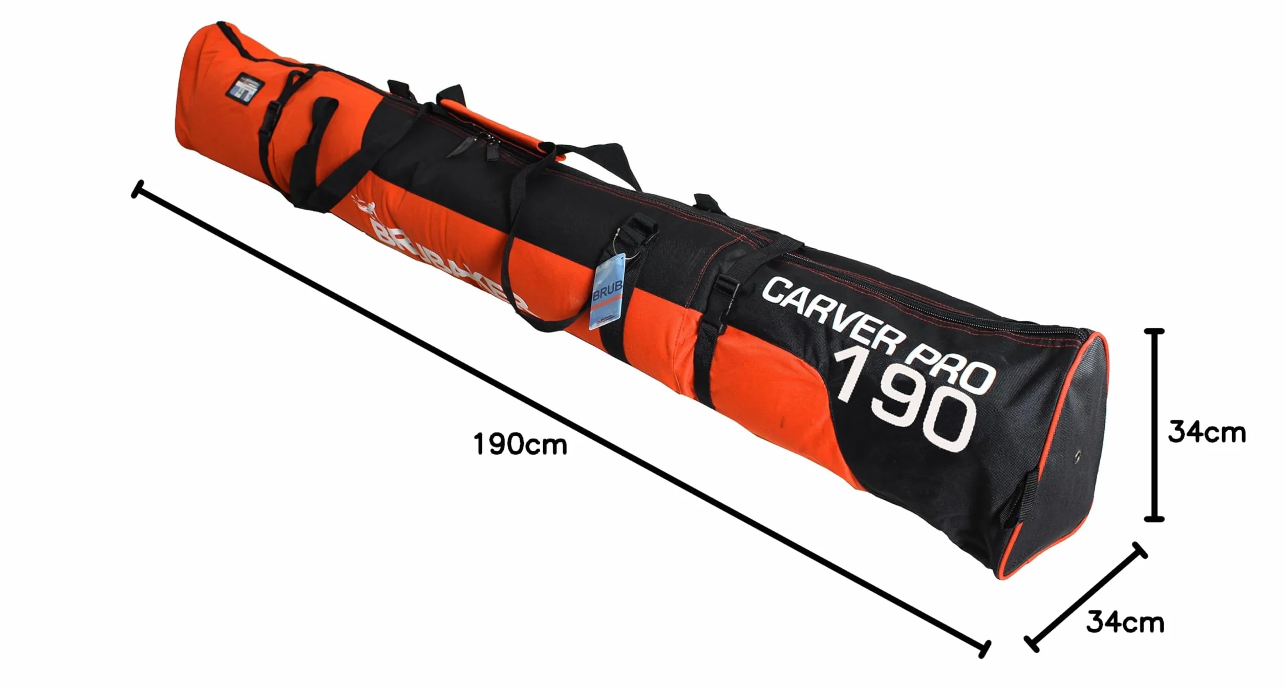 Brubaker Lot Sac à Skis et Chaussures de Ski Jusqu’à 190 cm Noir Orange