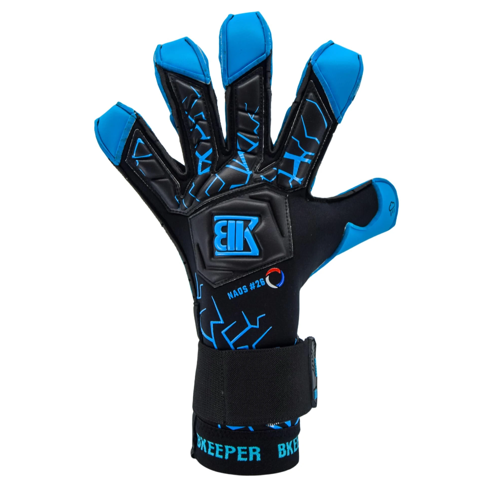 Gants de Gardien NAOS #26 Aqua, Noir & Cyan, Tailles 6 à 11, Coupe Hybride, pour Adultes, Mousse Contact Aqua