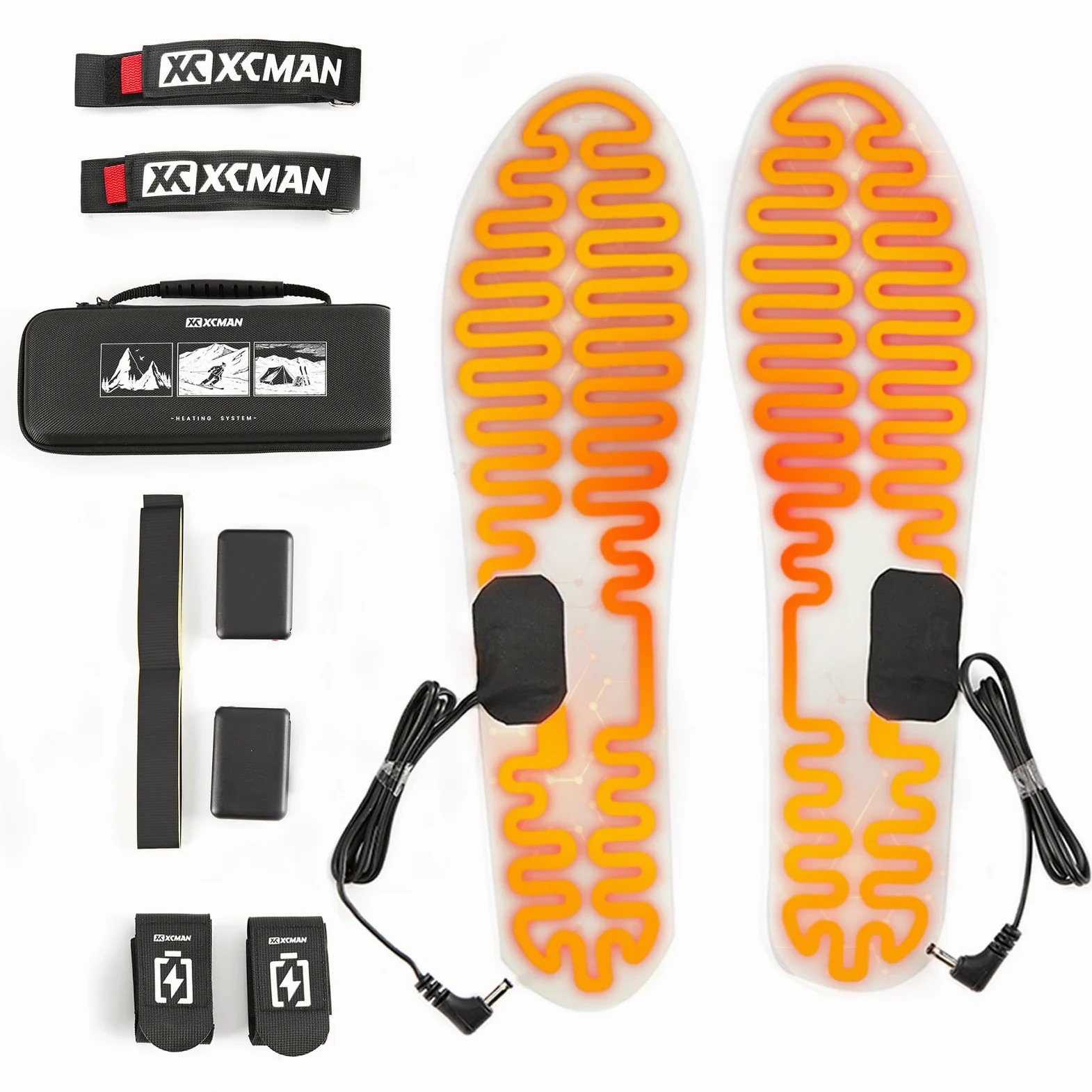 XCMAN Semelles chauffantes réglables en métal pour homme et femme, 3 000 mAh rechargeables, chauffe-pieds avec 3 réglages de température