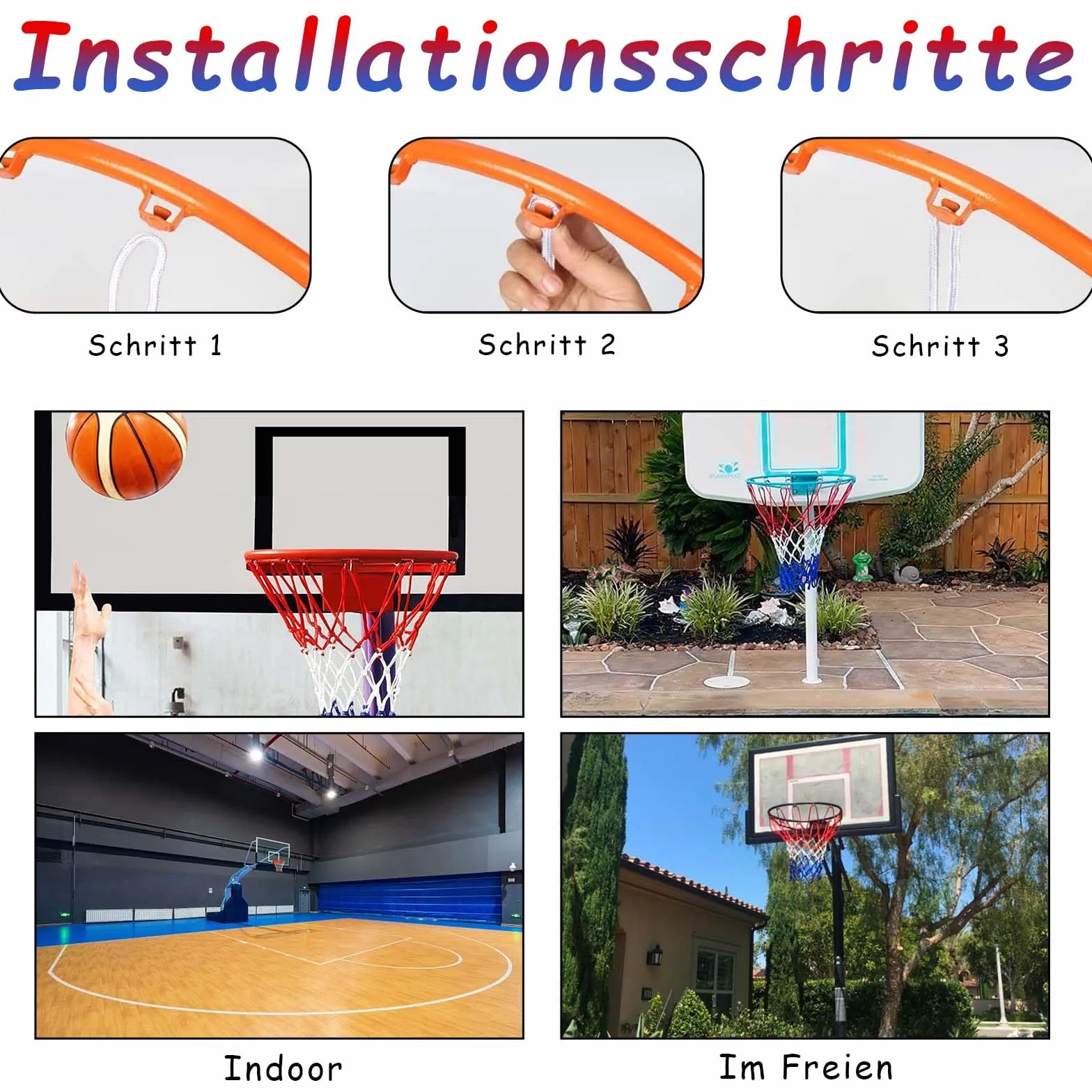 Lot de 2 filets de rechange professionnels de basket-ball en nylon, 12 boucles, résistants aux intempéries