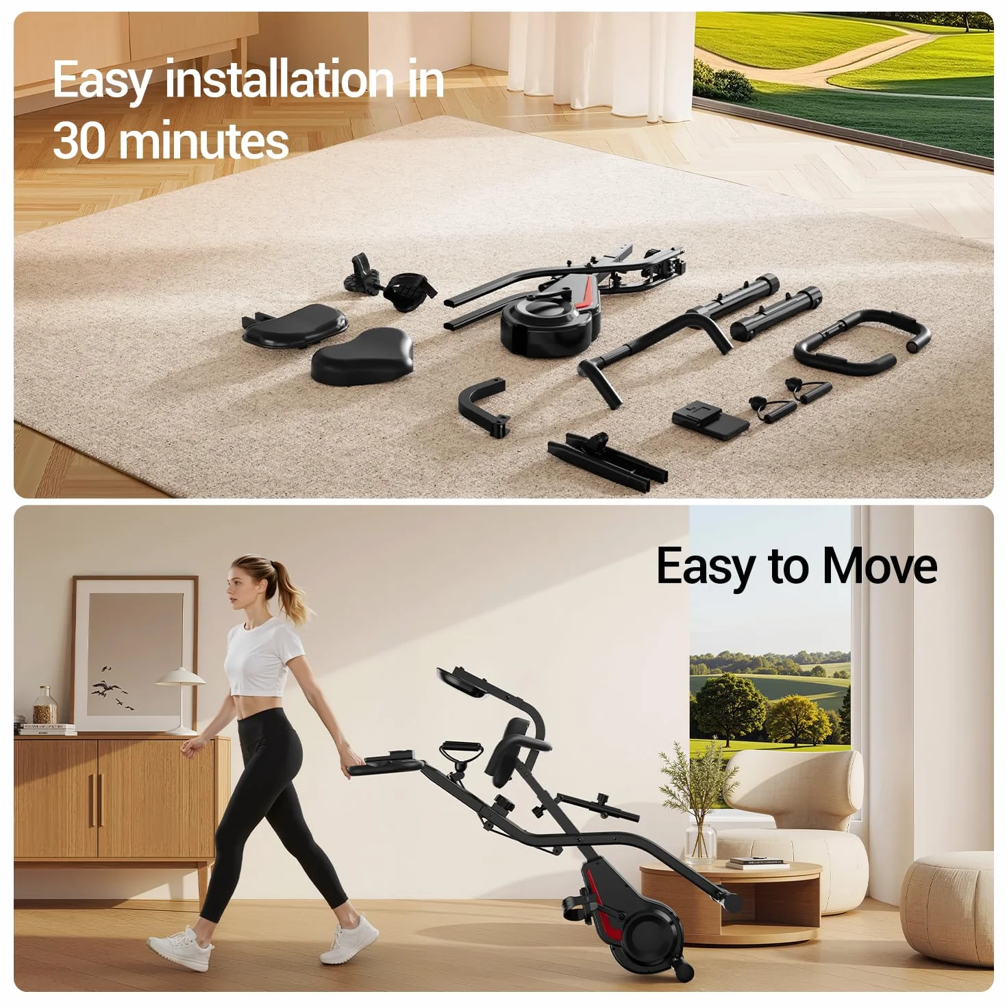 UMAY Velo d'appartement pliable 5-en-1 avec résistance 16 niveaux et surveillance fréquence cardiaque écran LED