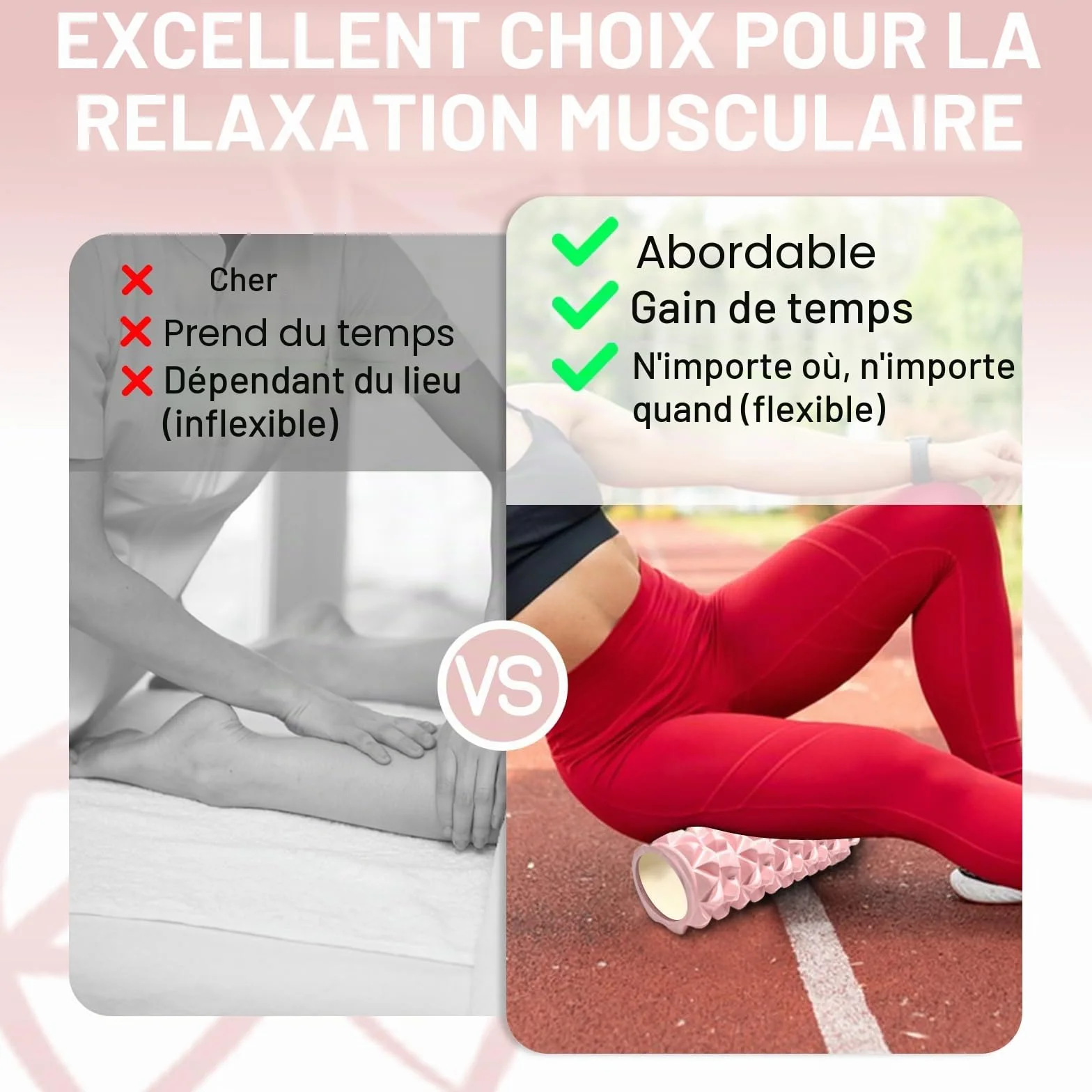 Foam Roller Rouleau de Massage en Mousse 30x8cm Rose