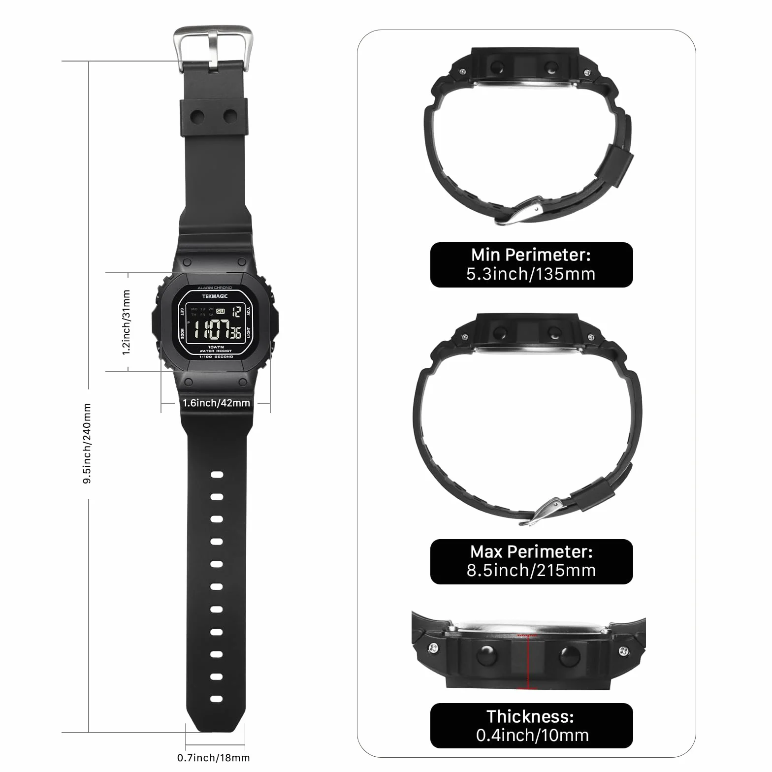 Montre Sport Résistant à l'Eau 10 ATM pour Natation Plongée avec Chronomètre et Calendrier