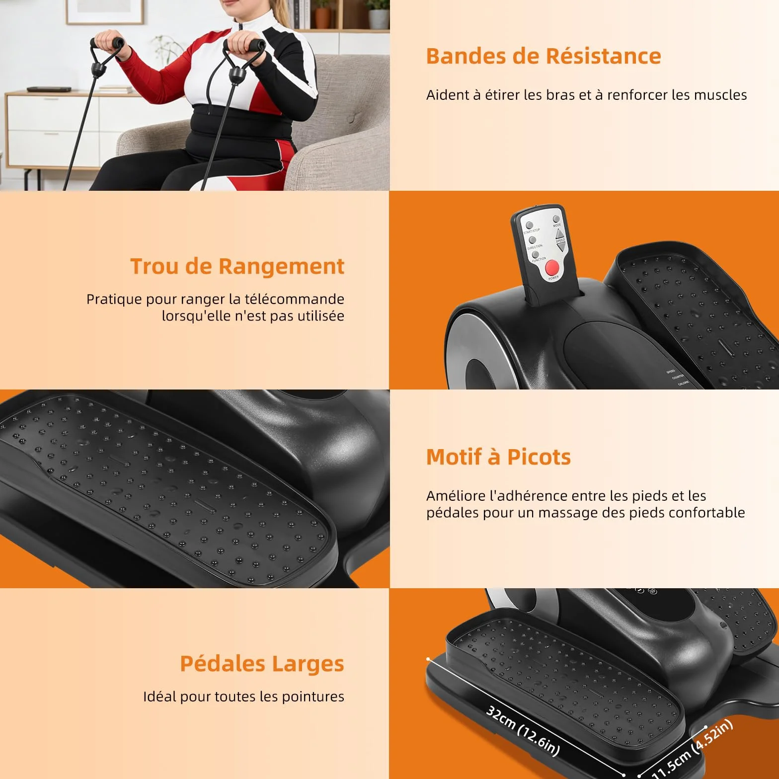 Mini Elliptique Électrique EVOLAND avec Télécommande, Écran LCD, 12 Vitesses, Corde Résistance, Portable