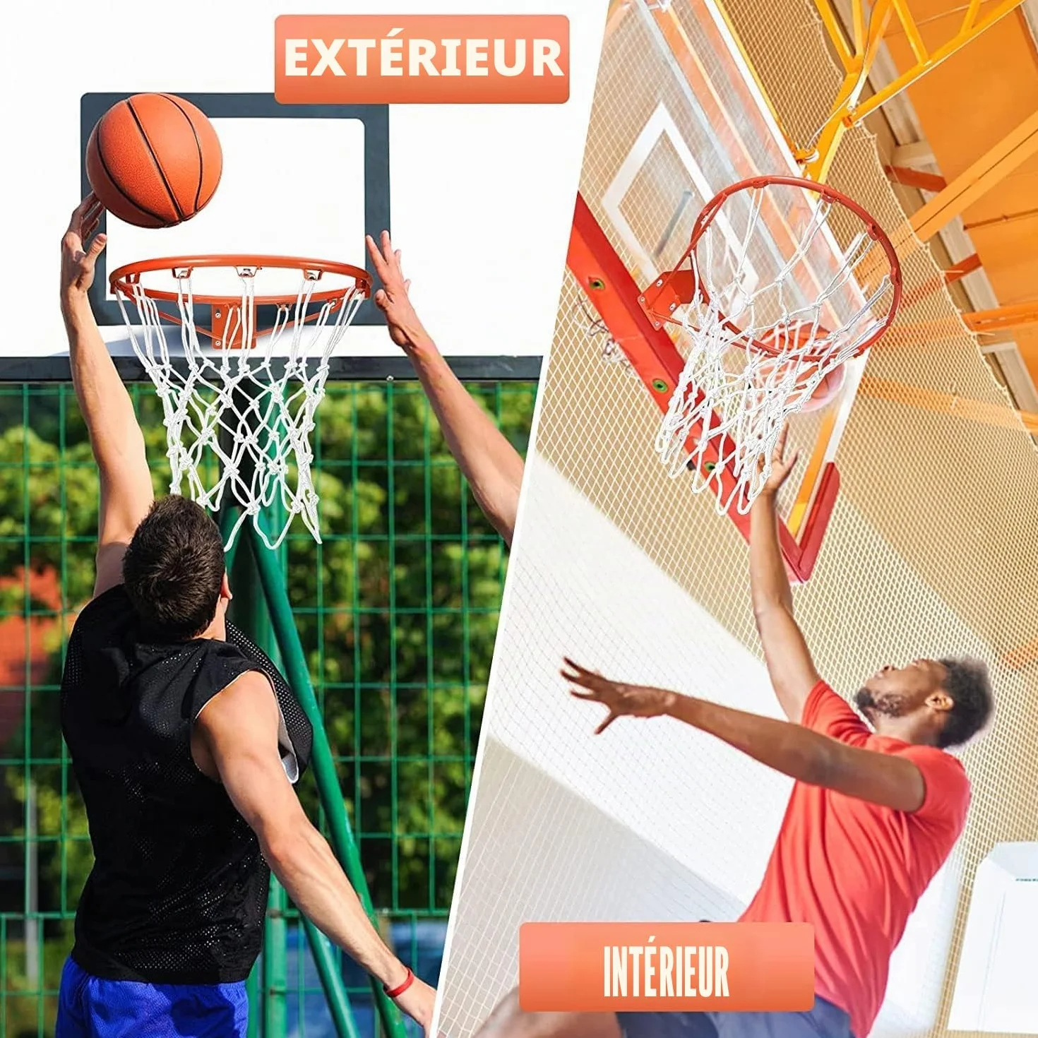 Lot de 2 filets de basket-ball de rechange robustes pour panier standard 12 boucles intérieur extérieur blanc