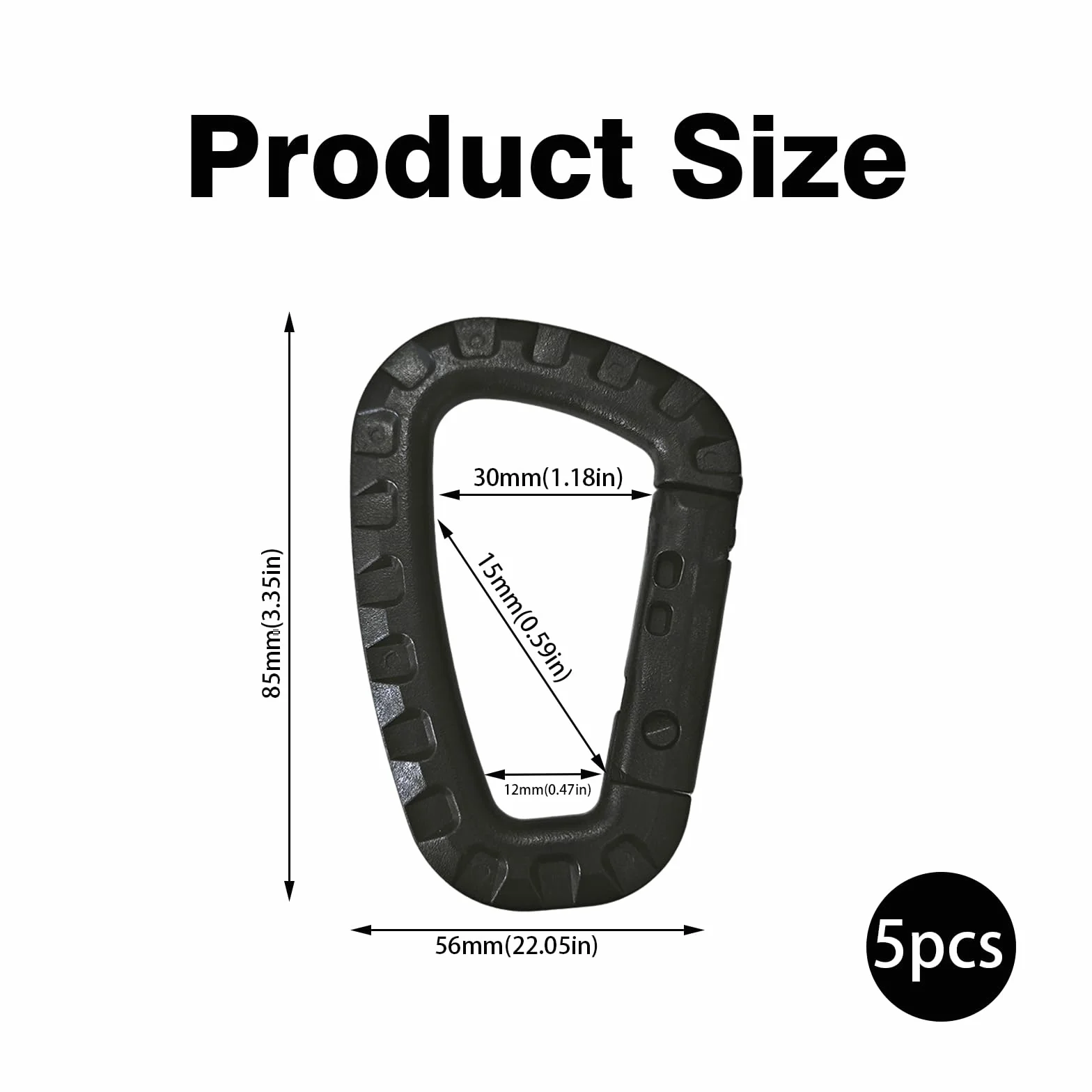 Mousquetons en Plastique Lot de 5 Noir Fermeture à Ressort Forme de D Camping Randonnée