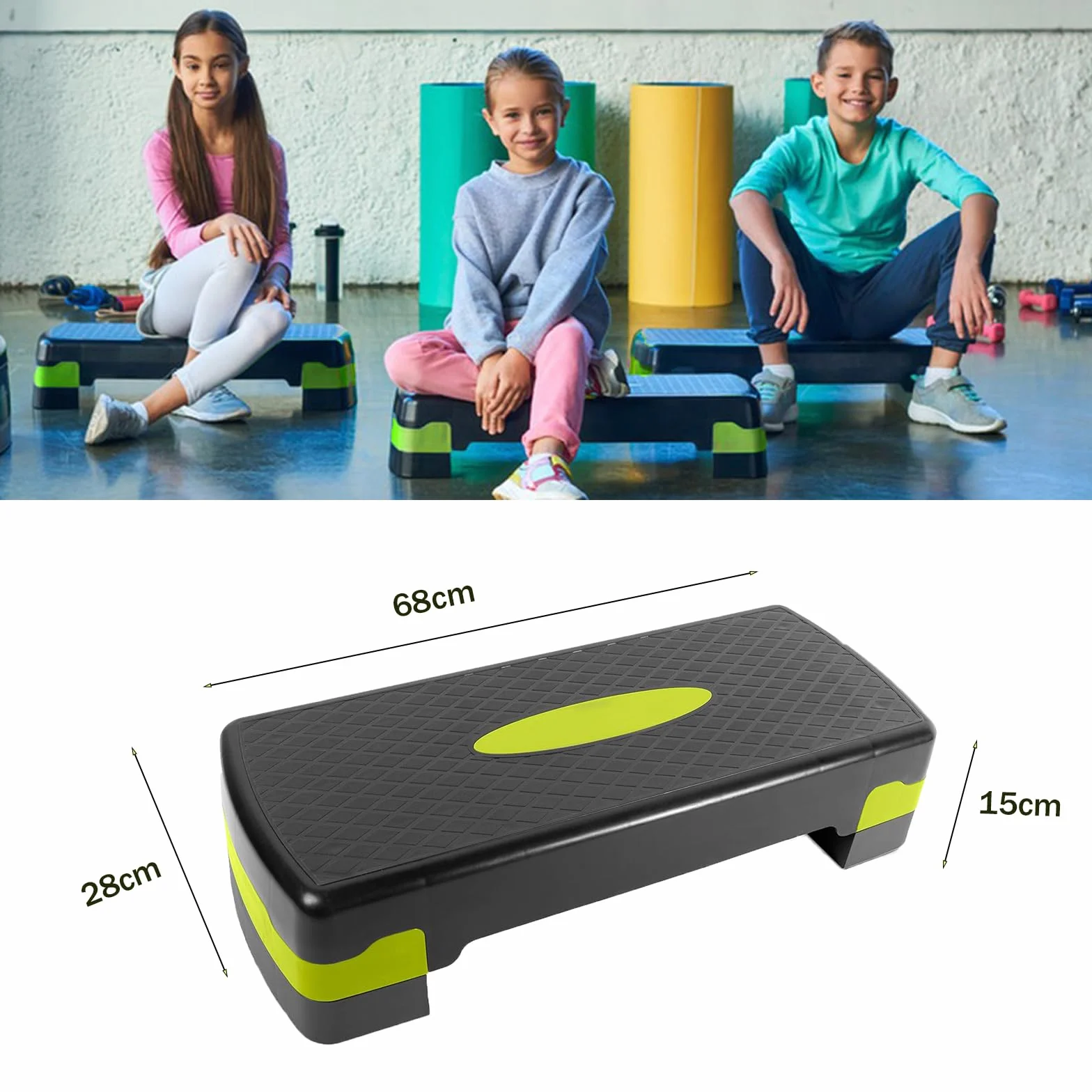 Planche de Step Fitness 68 cm Ajustable Antidérapant Hauteur Réglable 10-15 cm pour Entraînement Aérobic Musculation