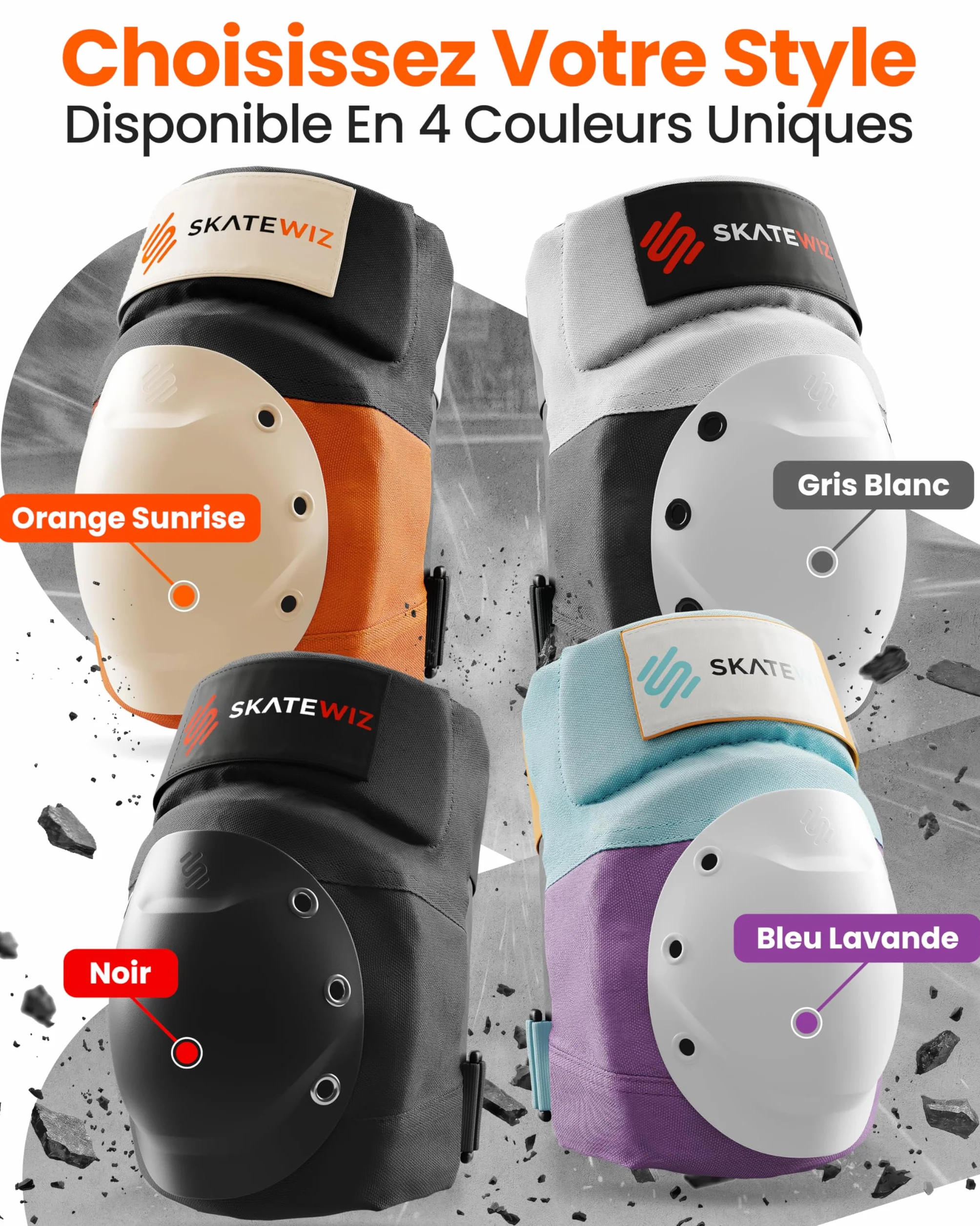 SKATEWIZ Équipement de Protection Patineur Professionnel 6 pièces Manches Néoprène