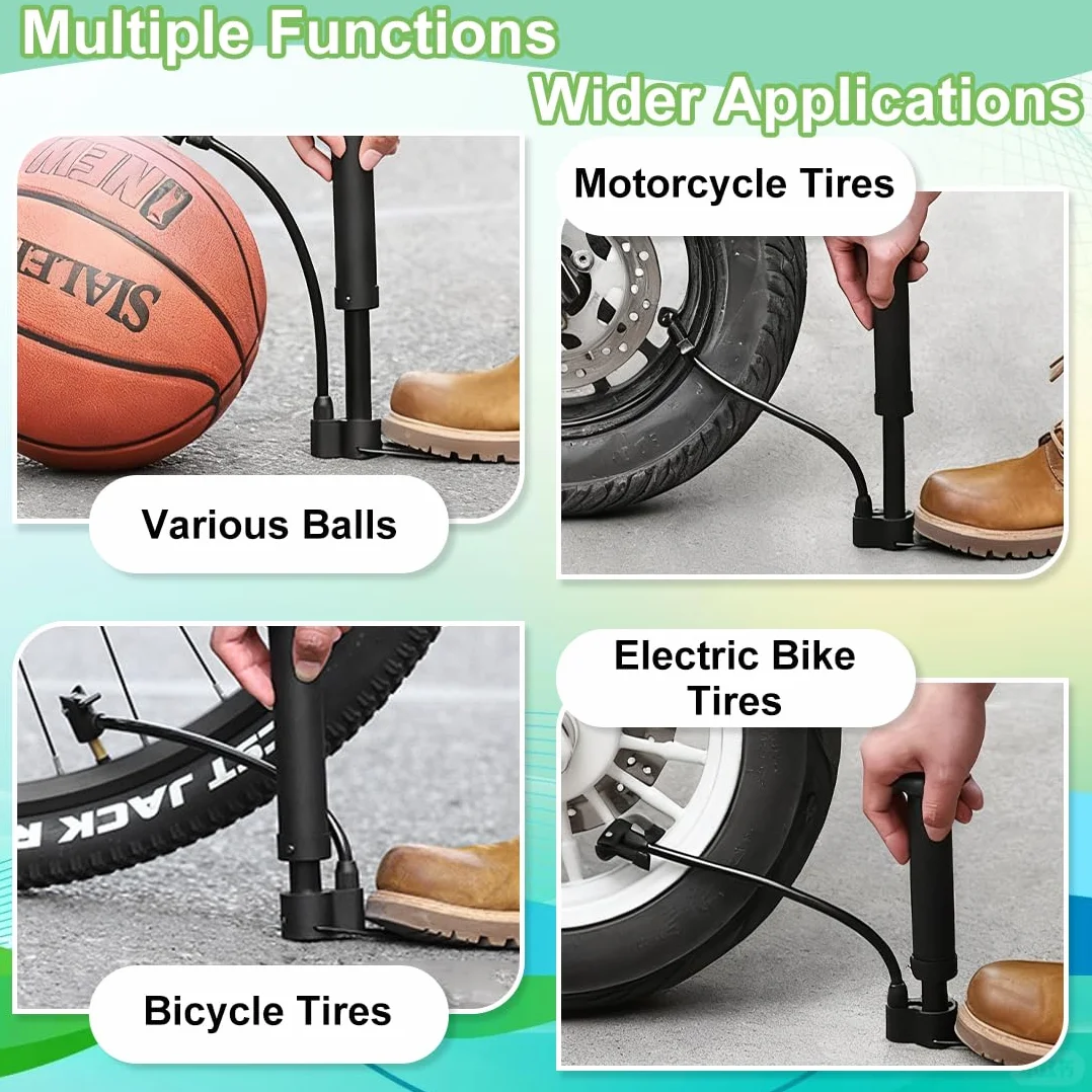 Pompe à Pied Portable pour Vélo Haute Pression pour Tous Vélos, Course, E-Bike, VTT