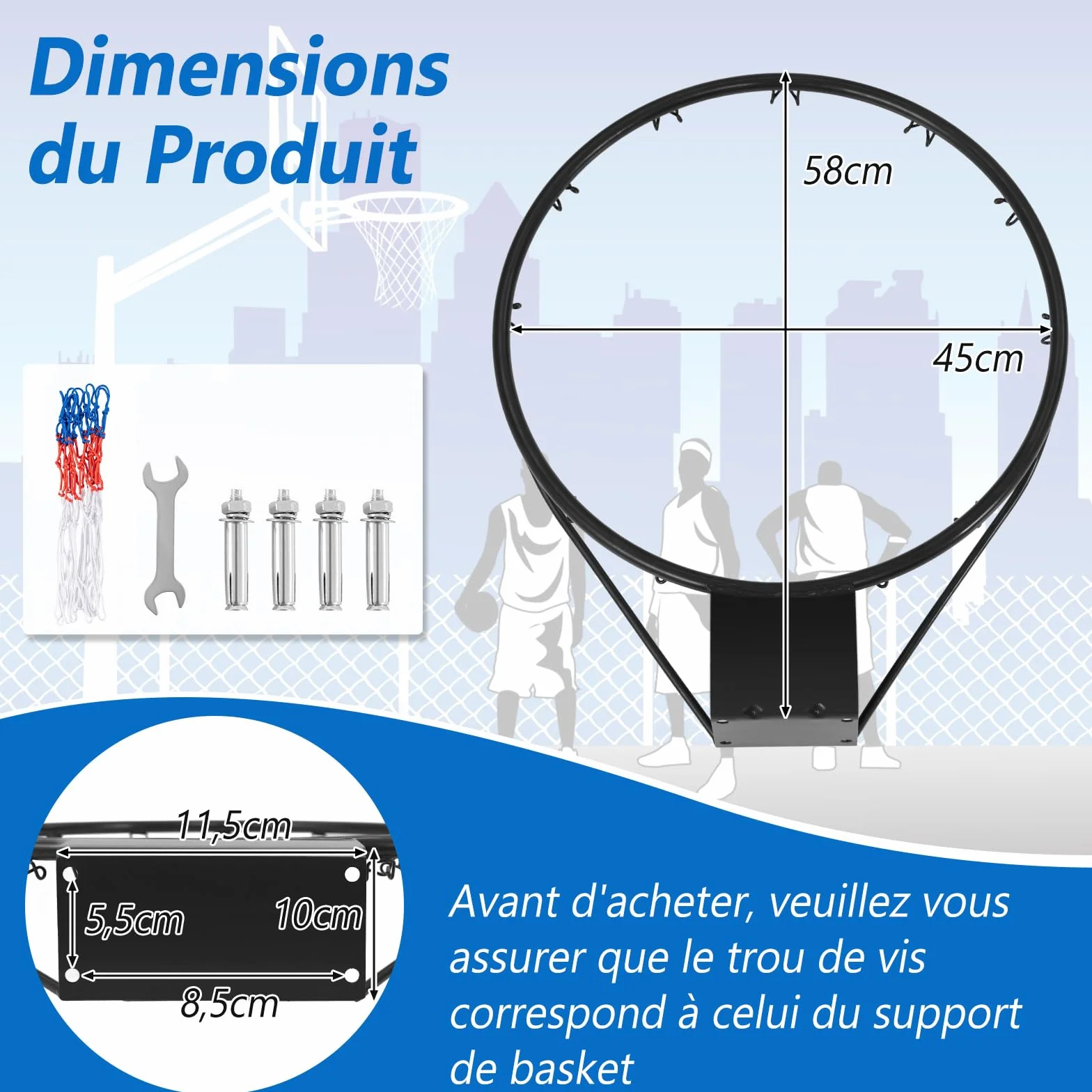 COSTWAY Panier de Basket Anneau Suspendu avec Filet, Jante Murale Universelle Intérieur Extérieur