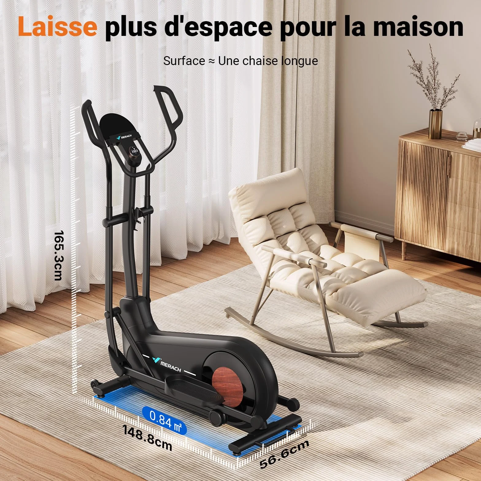 MERACH Vélo Elliptique Maison Longueur de Foulée 42/47cm, Ultra Silencieux Résistance Magnétique 8/16 Niveaux, App Propre, Charge 180kg