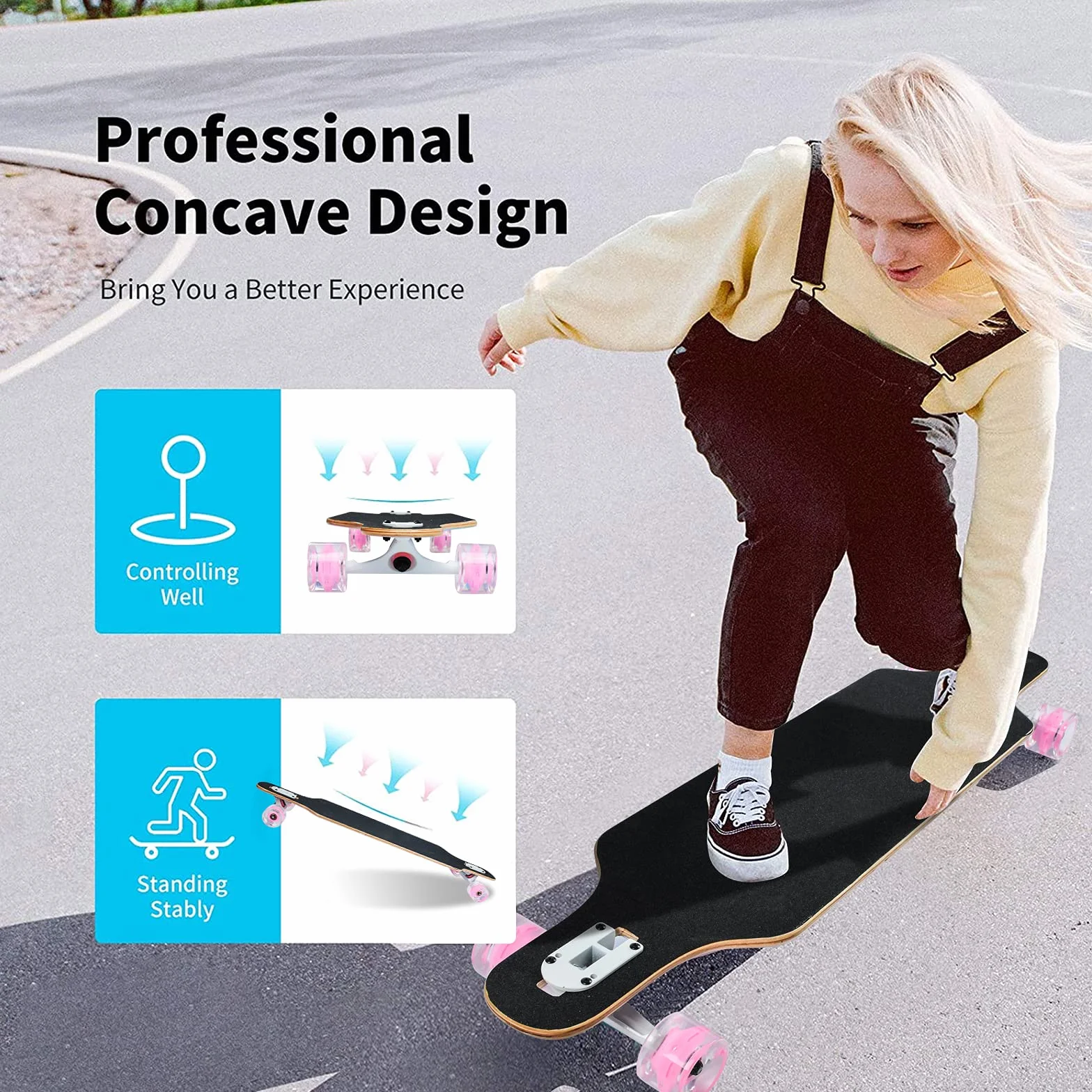 Longboard Érable Canadien 8 Plis ABEC-11 High Speed Drop-Through Freeride Cruiser Board (Love)
