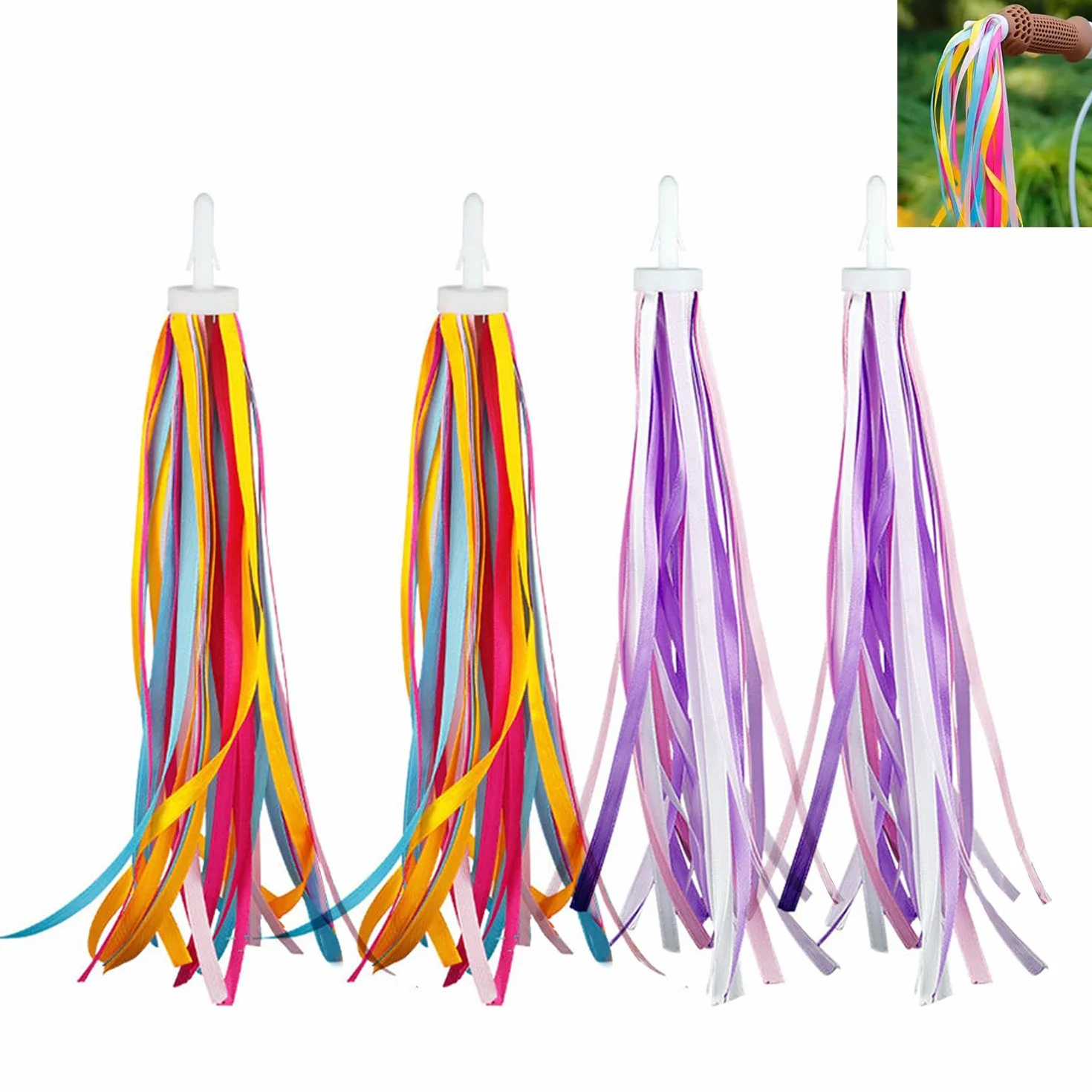 Accessoire Velo Enfant Rubans Guidon Streamers 2 Paires Arc-en-Ciel