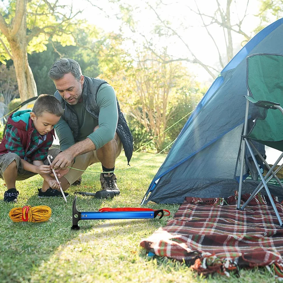 LATERN Marteau De Camping Avec Crochet, 30cm Marteau De Tente En Aluminium Maillet De Camping En Plein Air Marteau De Piquet De Tente Multifonctionnel Avec Sac De Rangement à Cordon (Bleu)