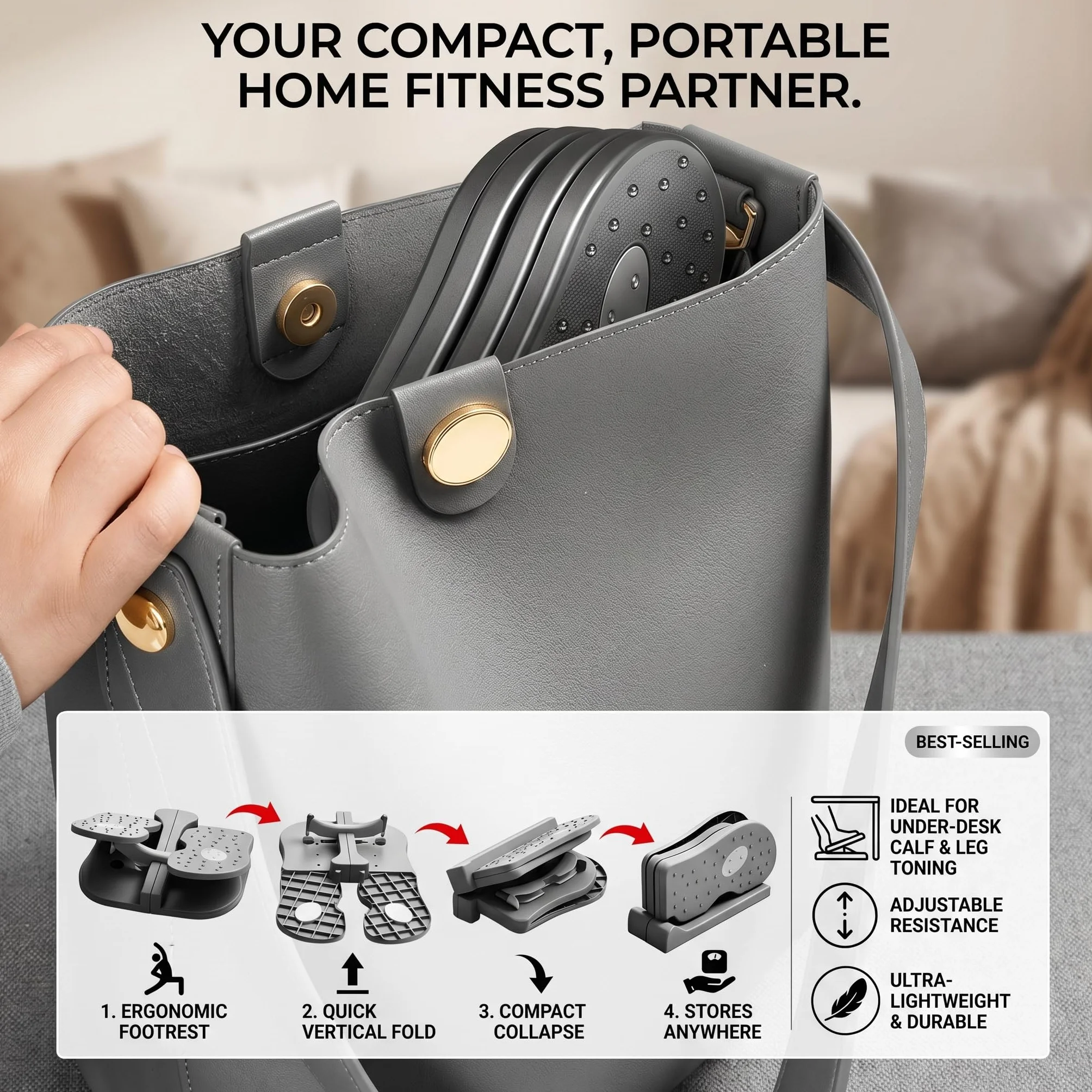 Changor Machine Pas à Pas pour Pieds, Appareil d'Entraînement Silencieux Pliable Jambes, Pédale Exercice Compacte Nylon