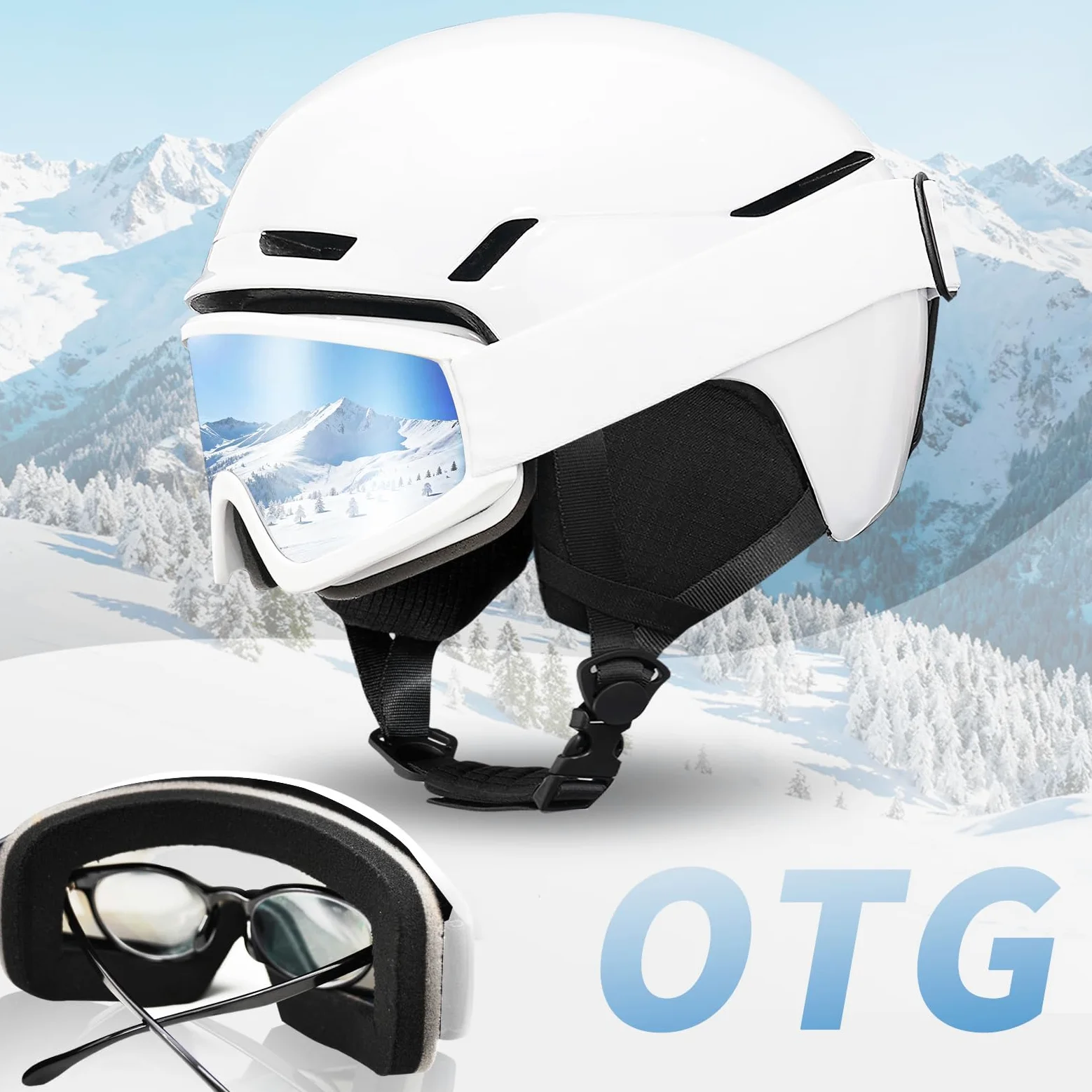 VCOROS Casque de Ski avec Lunettes de Ski DXH816 Adapté au Ski | Casque de Snowboard avec Détachable Cache Oreilles pour Hommes Femmes Anti-UV Anti-Vent Casques de Neige pour Snowboard